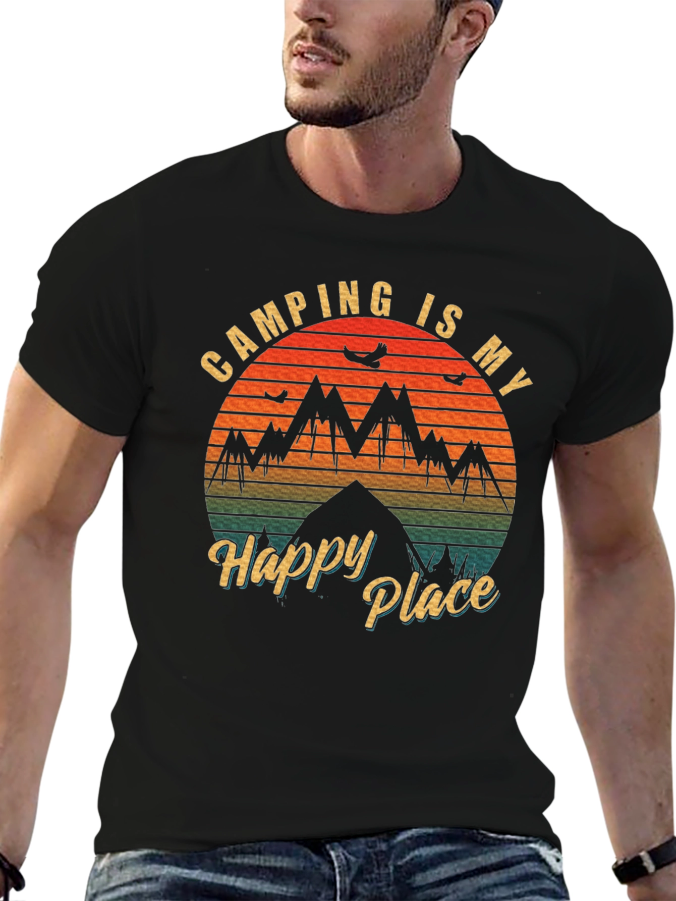 Camping is My Happy Place Black T-Shirt