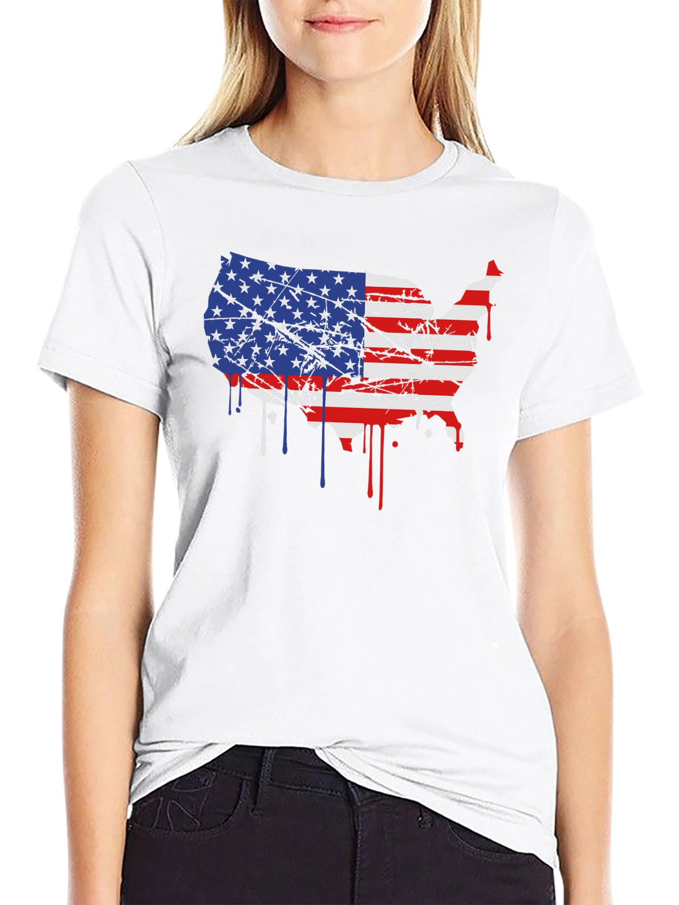 USA Flag Map Mens Black T-Shirt