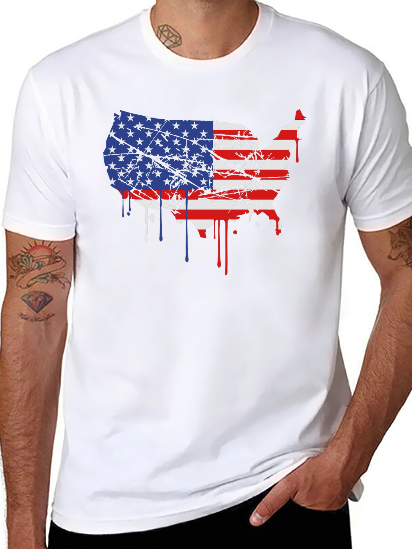 USA Flag Map Mens Black T-Shirt