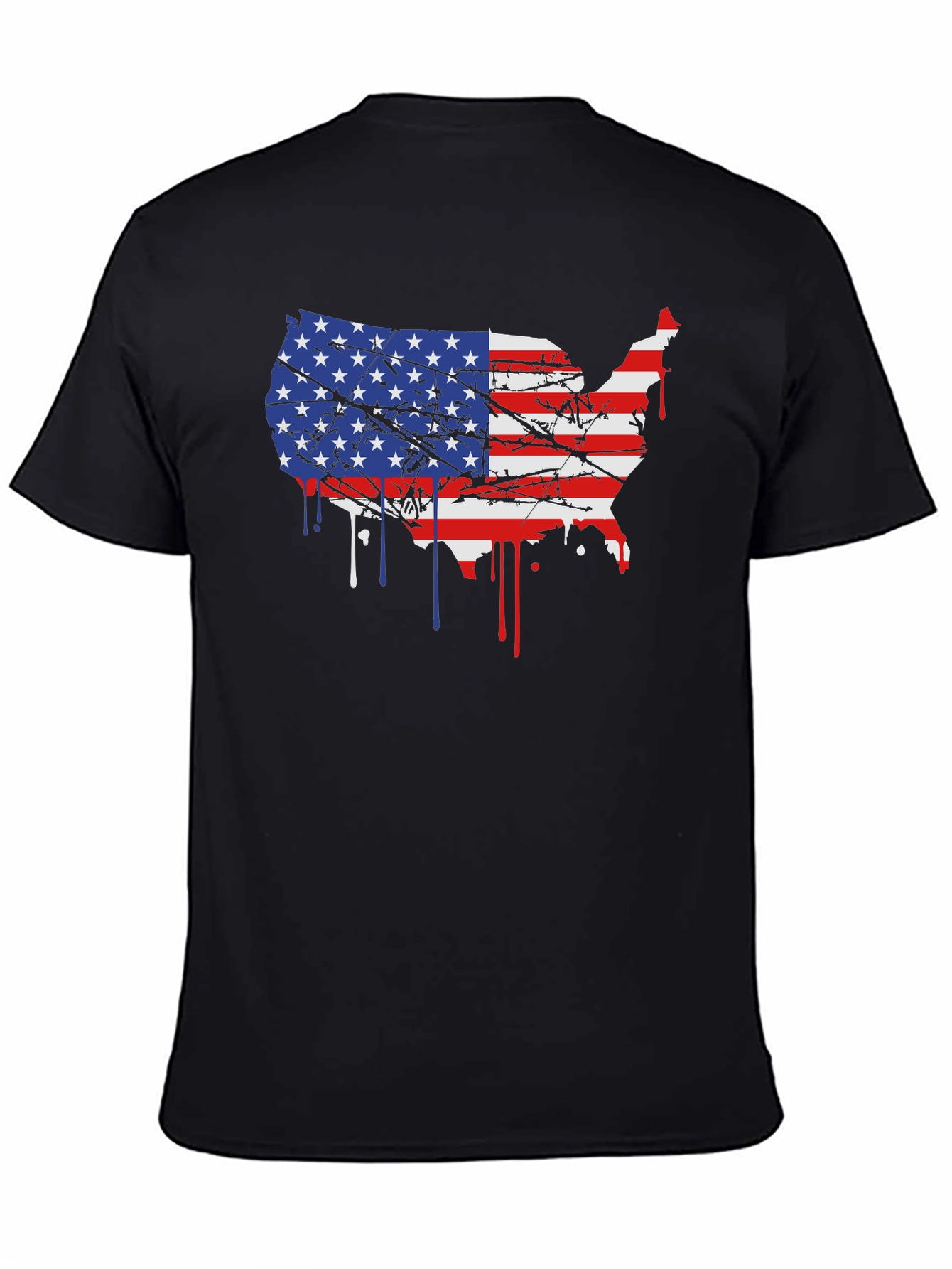 USA Flag Map Mens Black T-Shirt