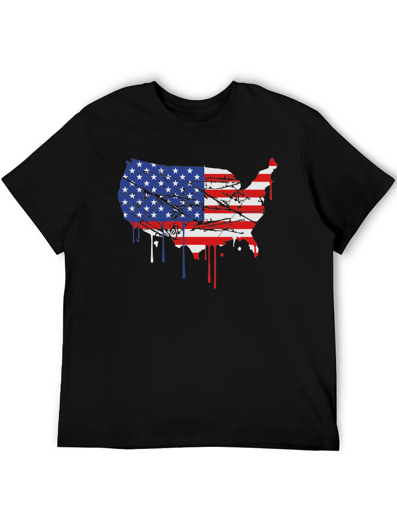 USA Flag Map Mens Black T-Shirt