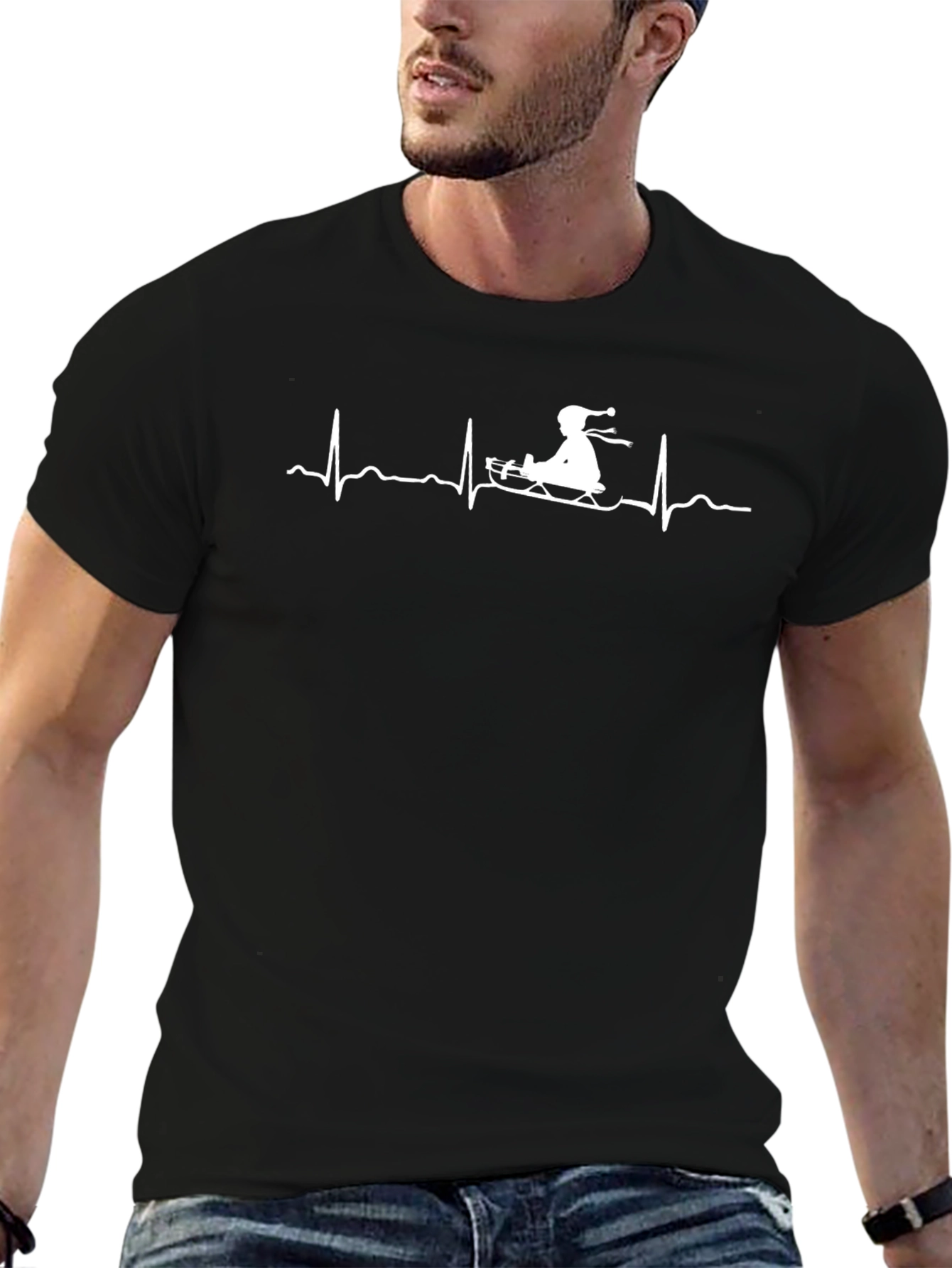 Sledding Heartbeat T-Shirt - Black
