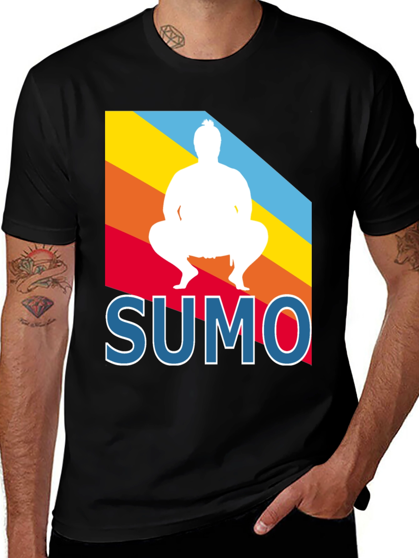 Sumo Wrestler Graphic Tee - Retro Style Mens T-Shirt