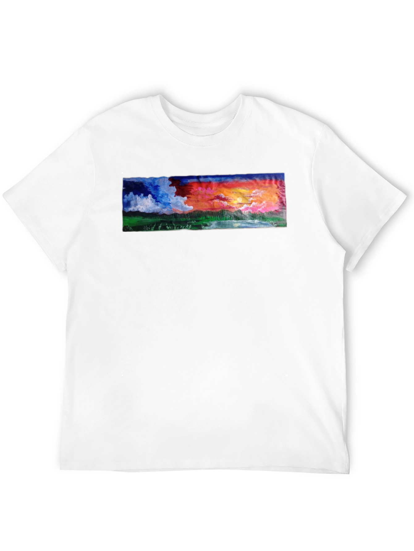 Sunset Landscape Graphic Tee - Black Cotton T-Shirt