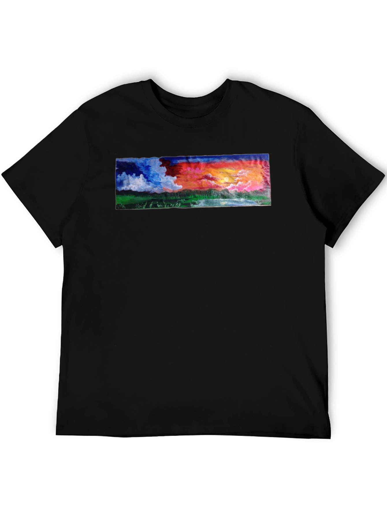 Sunset Landscape Graphic Tee - Black Cotton T-Shirt