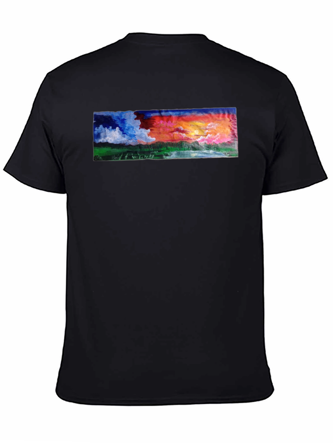 Sunset Landscape Graphic Tee - Black Cotton T-Shirt