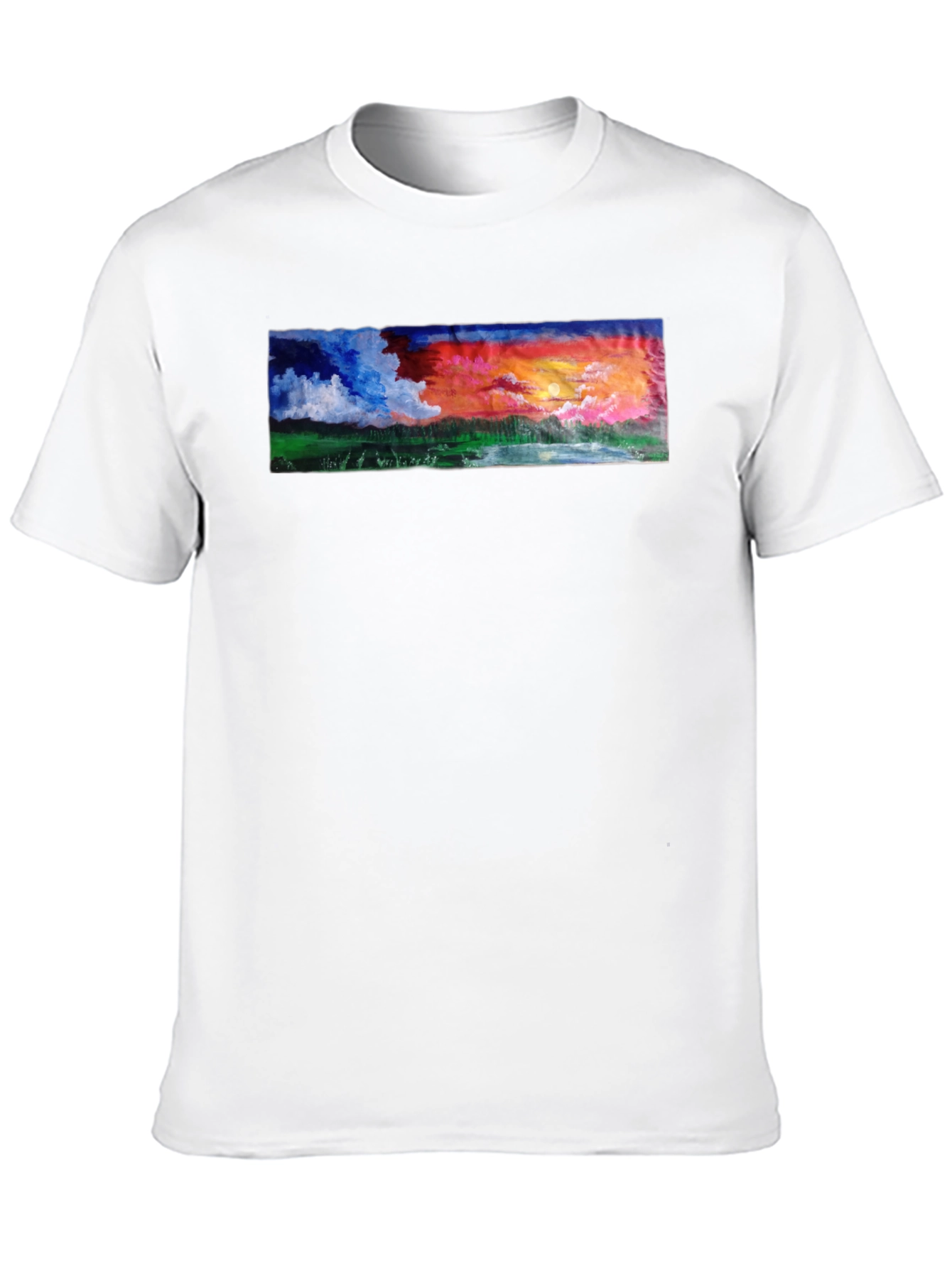 Sunset Landscape Graphic Tee - Black Cotton T-Shirt