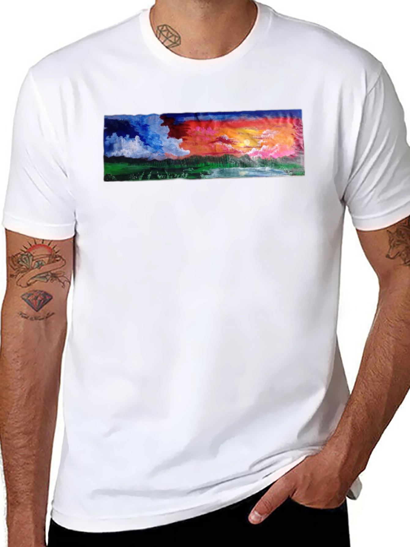 Sunset Landscape Graphic Tee - Black Cotton T-Shirt