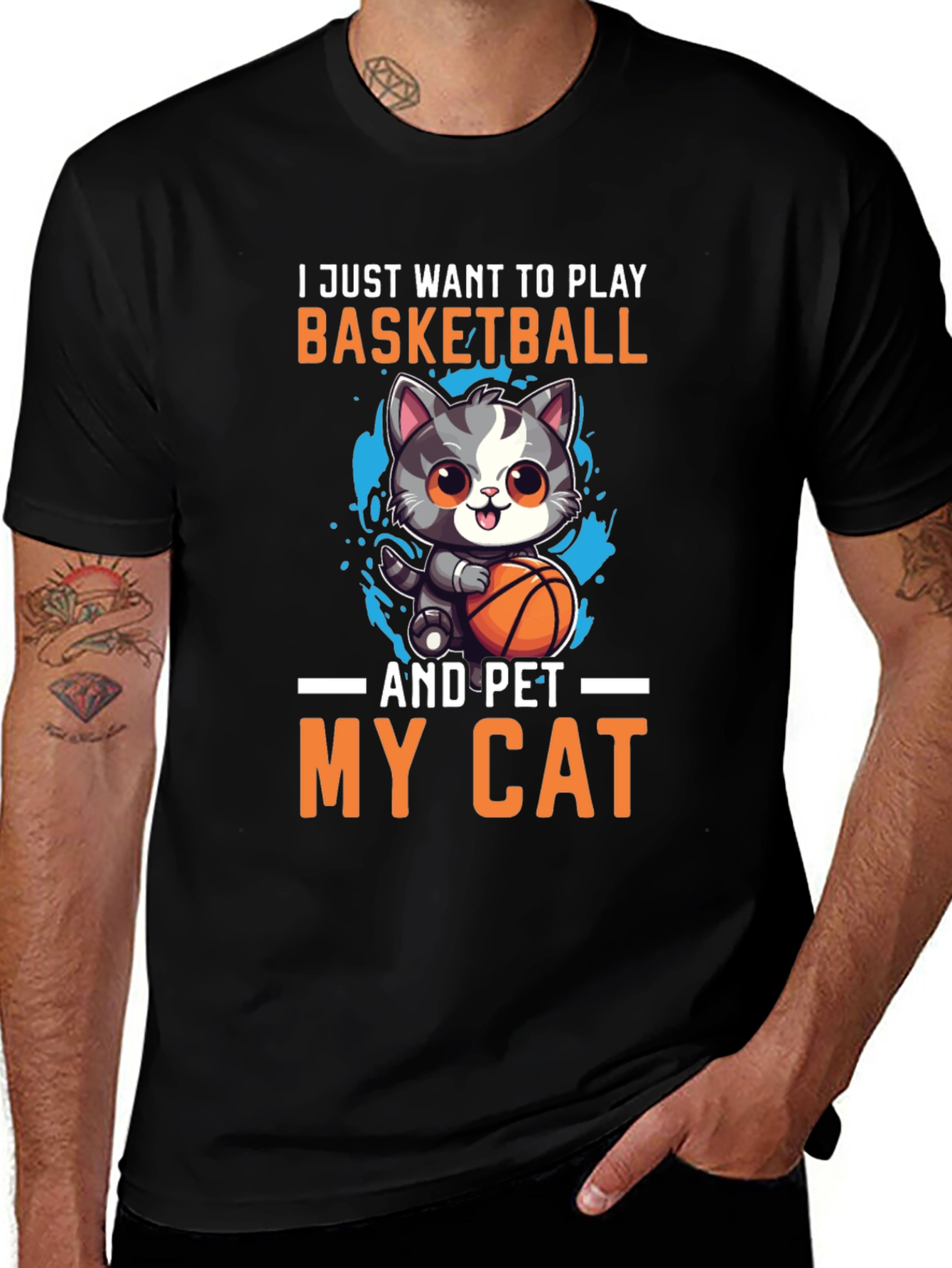 Basketball & Cats Graphic T-Shirt