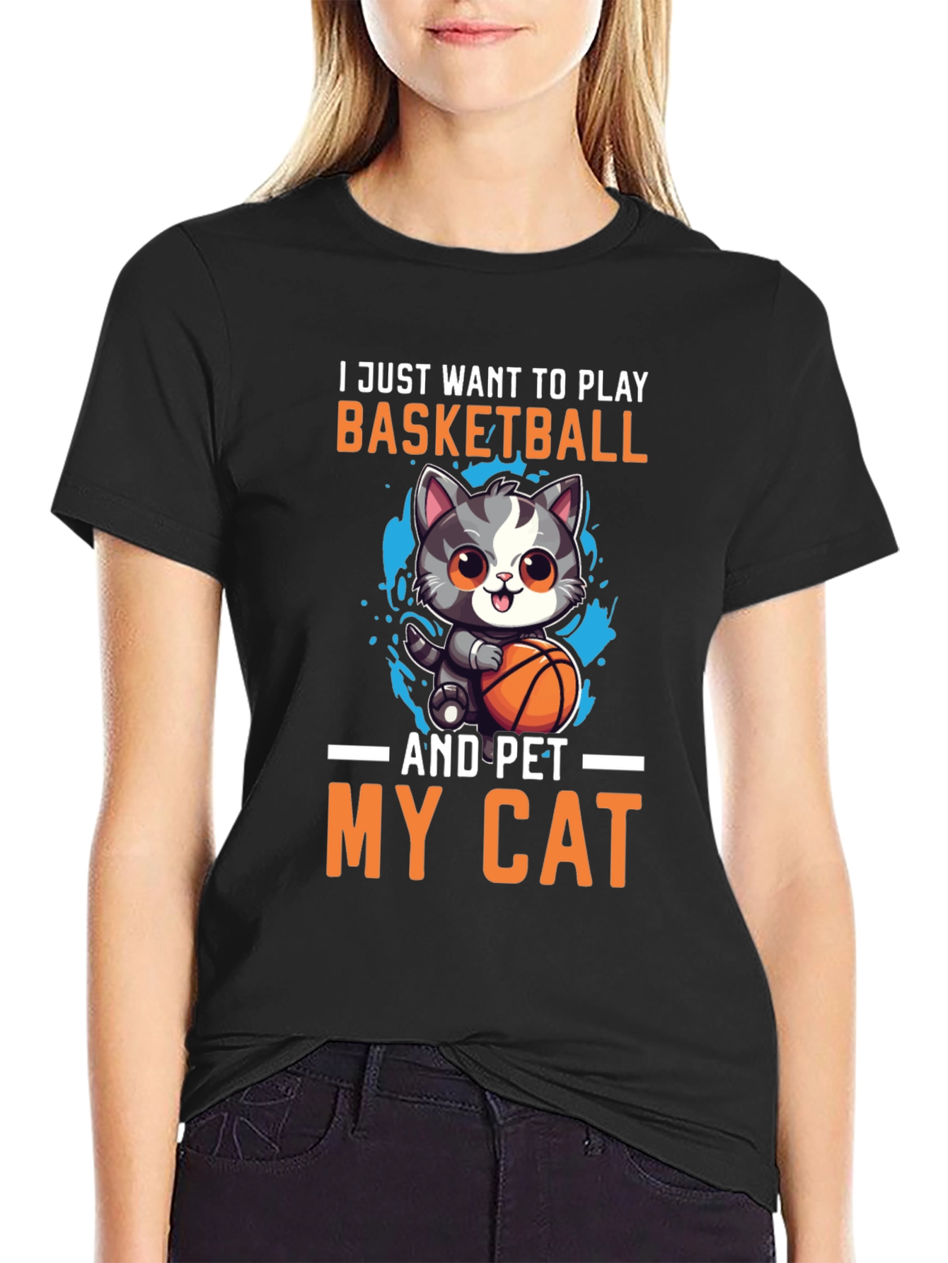 Basketball & Cats Graphic T-Shirt