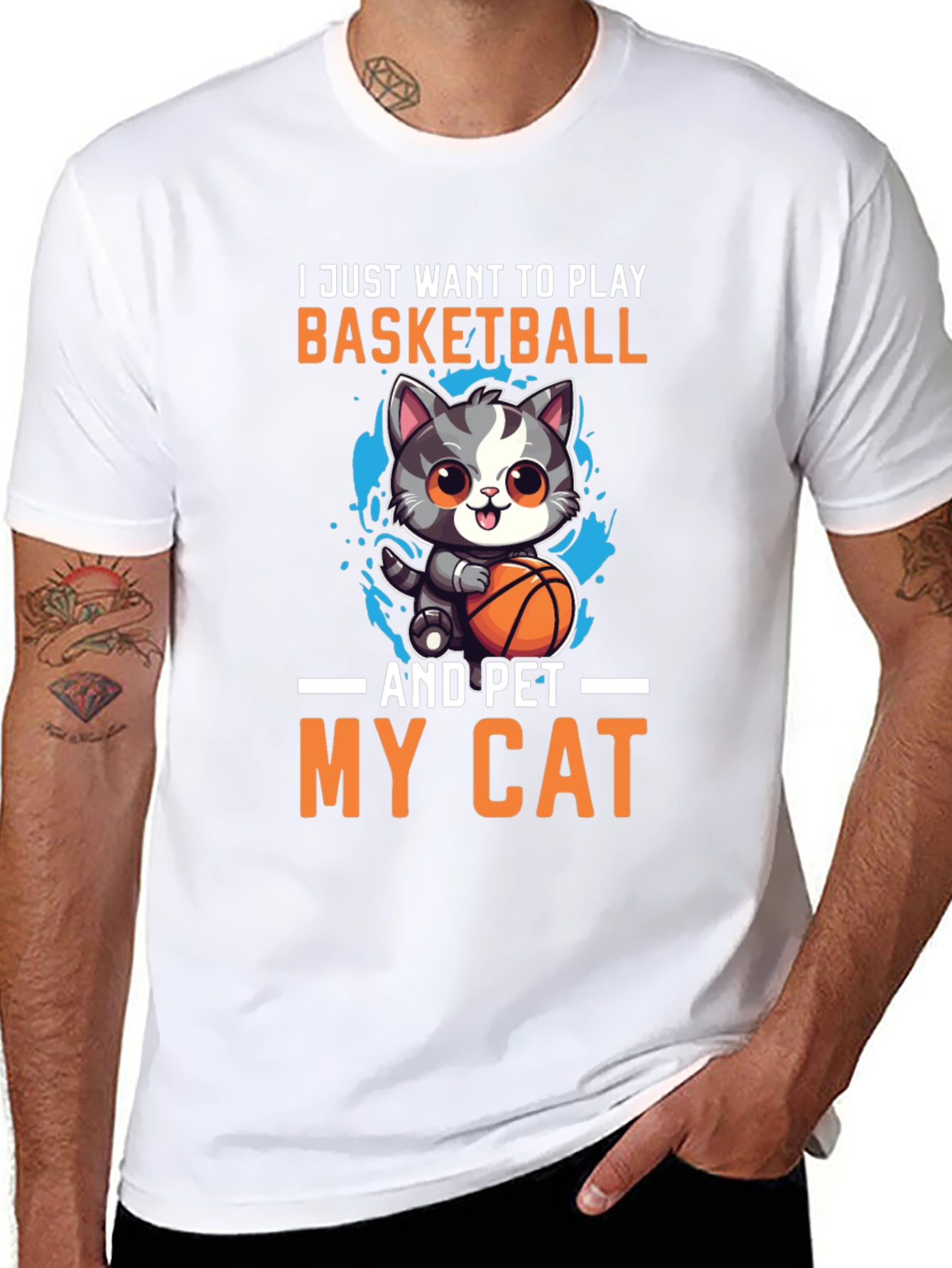 Basketball & Cats Graphic T-Shirt