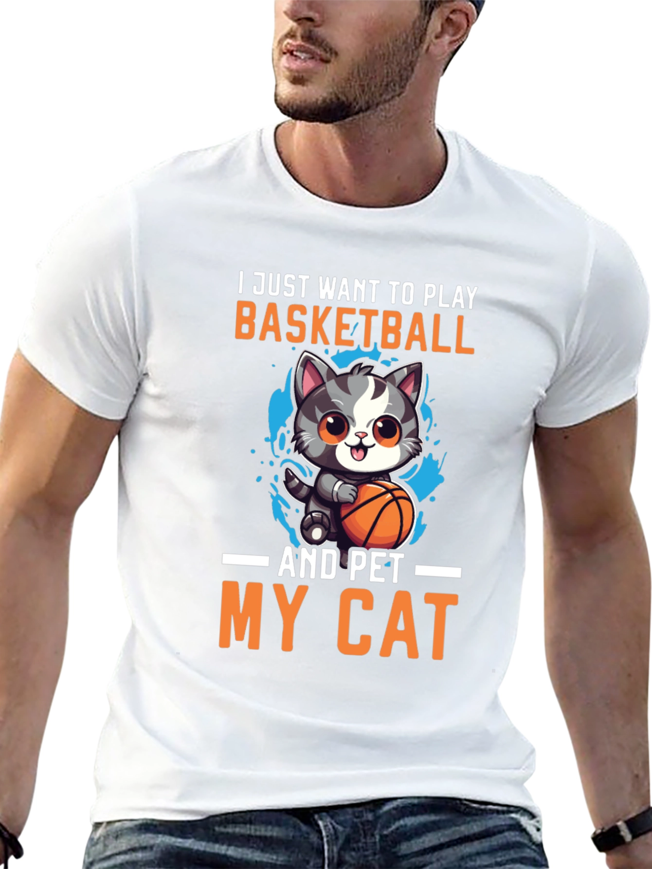 Basketball & Cats Graphic T-Shirt