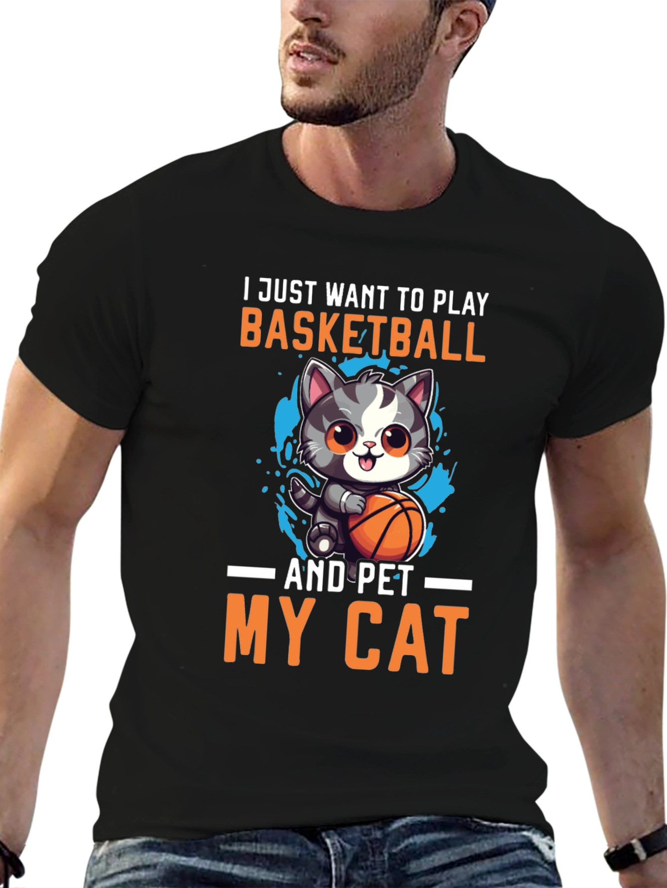 Basketball & Cats Graphic T-Shirt