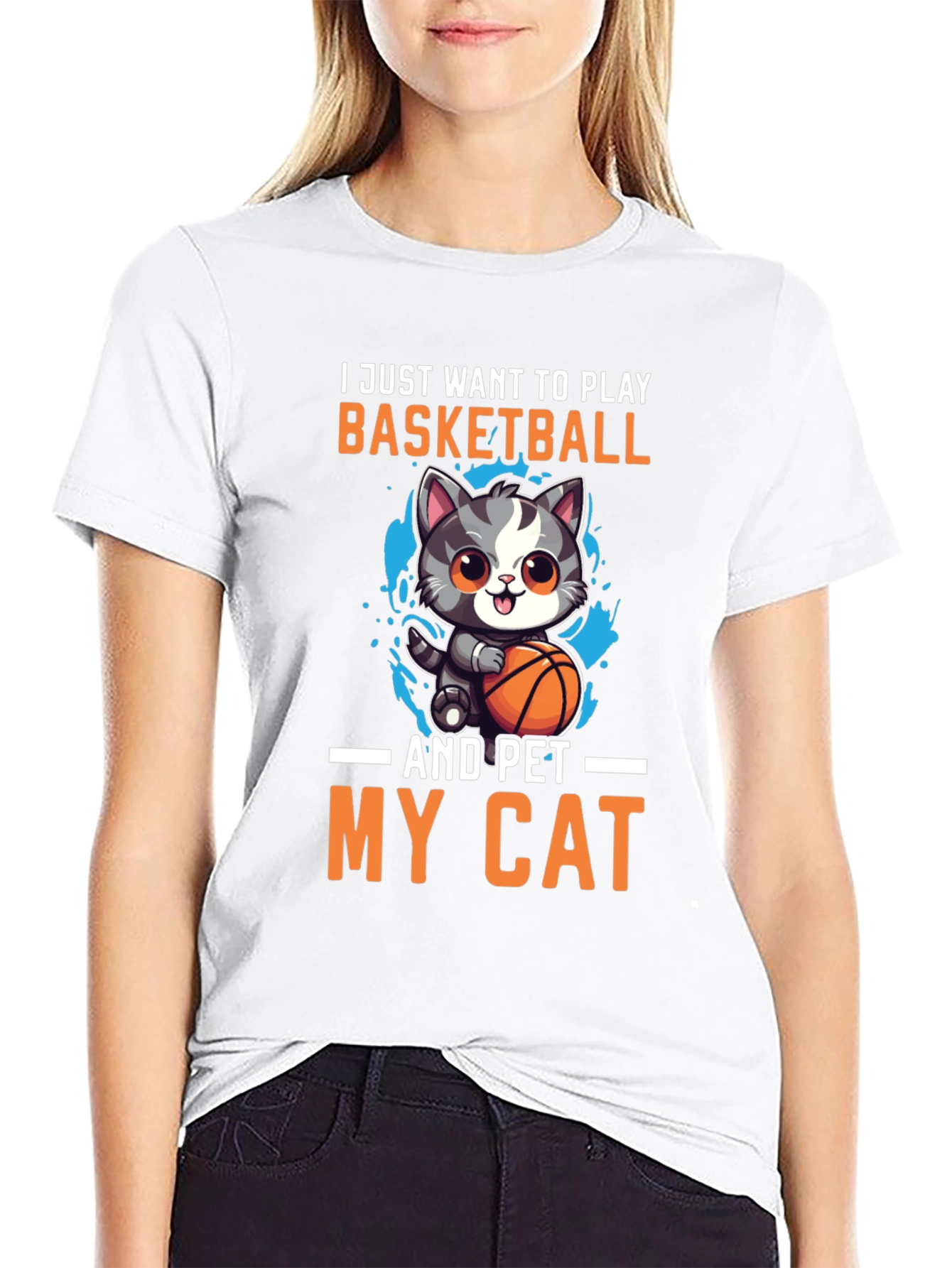 Basketball & Cats Graphic T-Shirt
