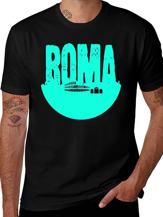 Roma Graphic T-Shirt - Black with Aqua Print