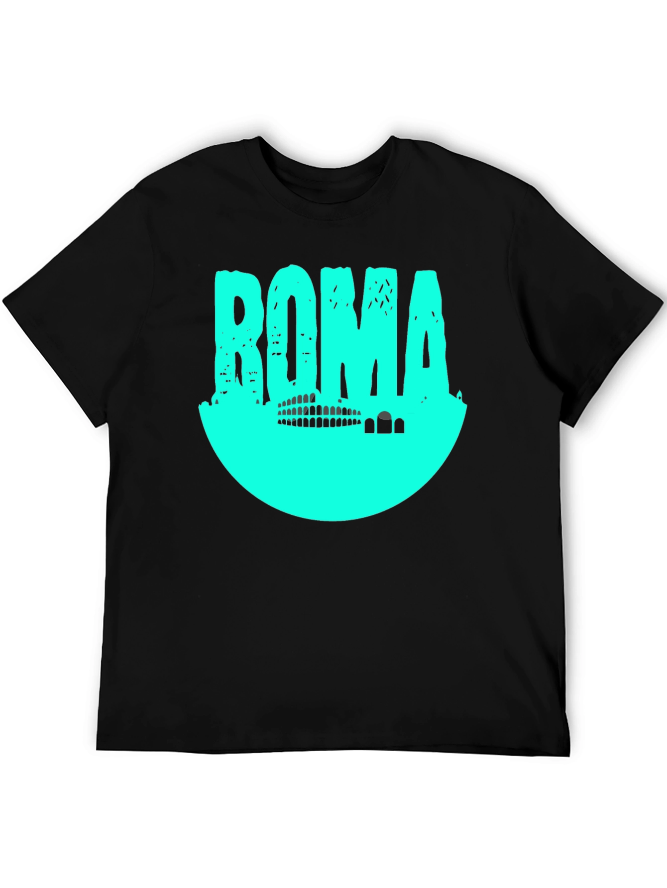 Roma Graphic T-Shirt - Black with Aqua Print