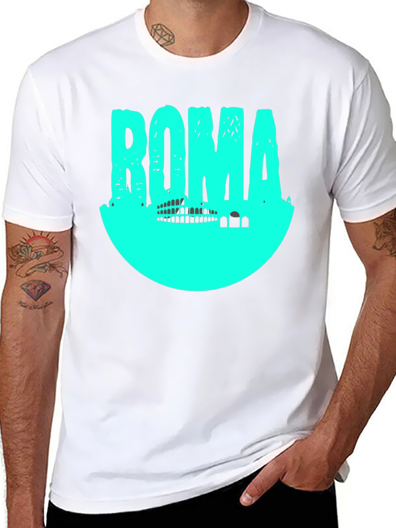 Roma Graphic T-Shirt - Black with Aqua Print