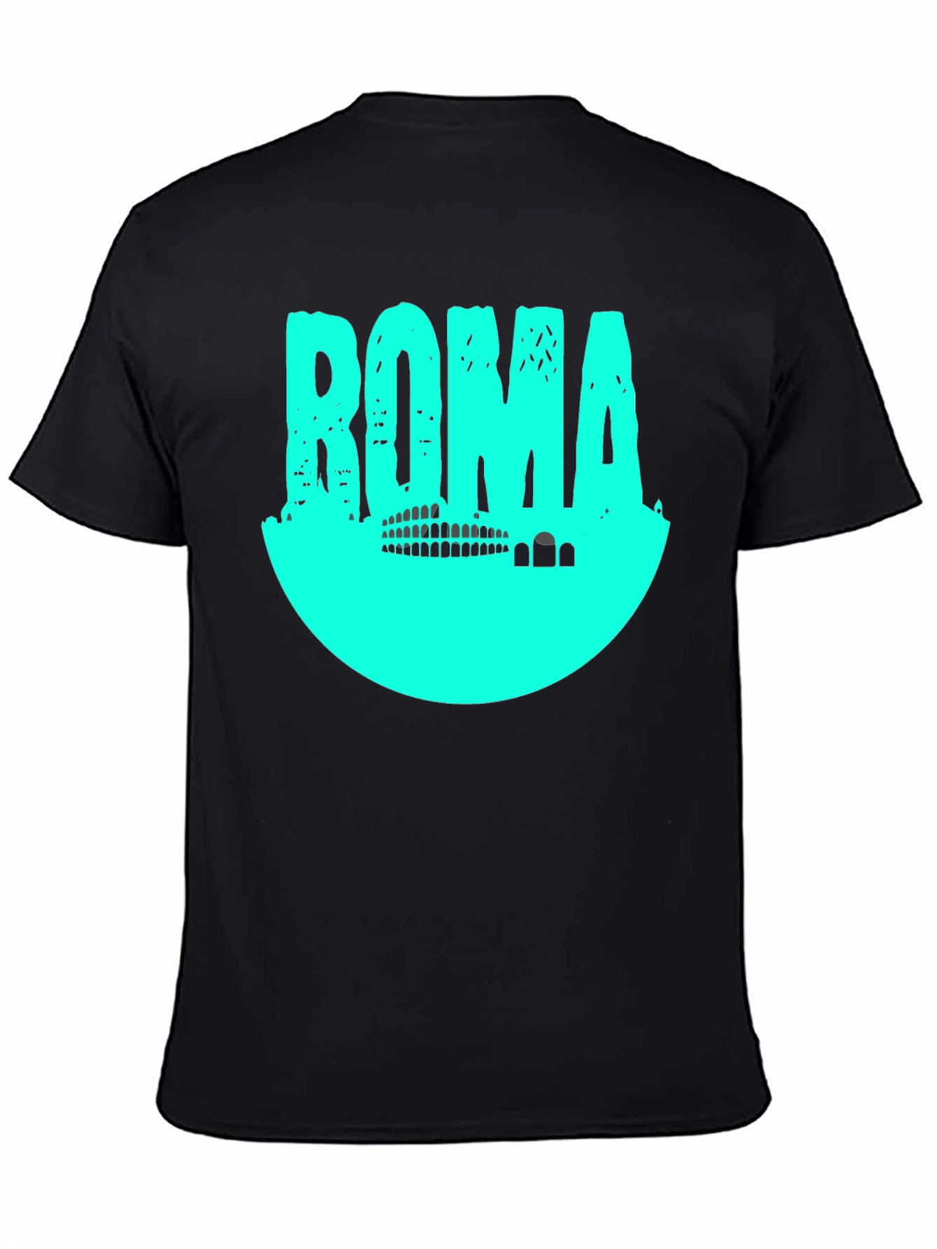 Roma Graphic T-Shirt - Black with Aqua Print
