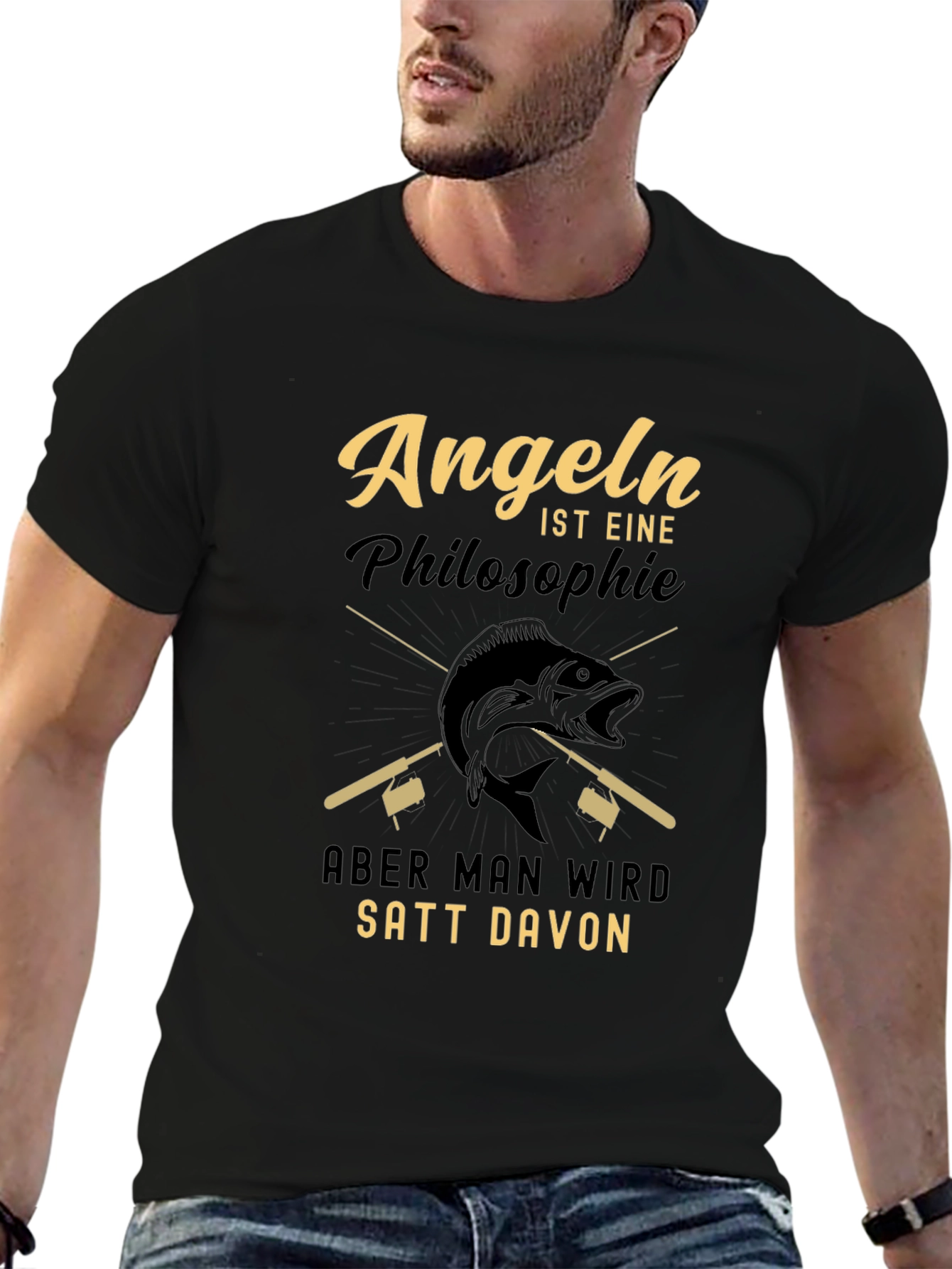 Angeln Philosophie Graphic Tee - Black Cotton