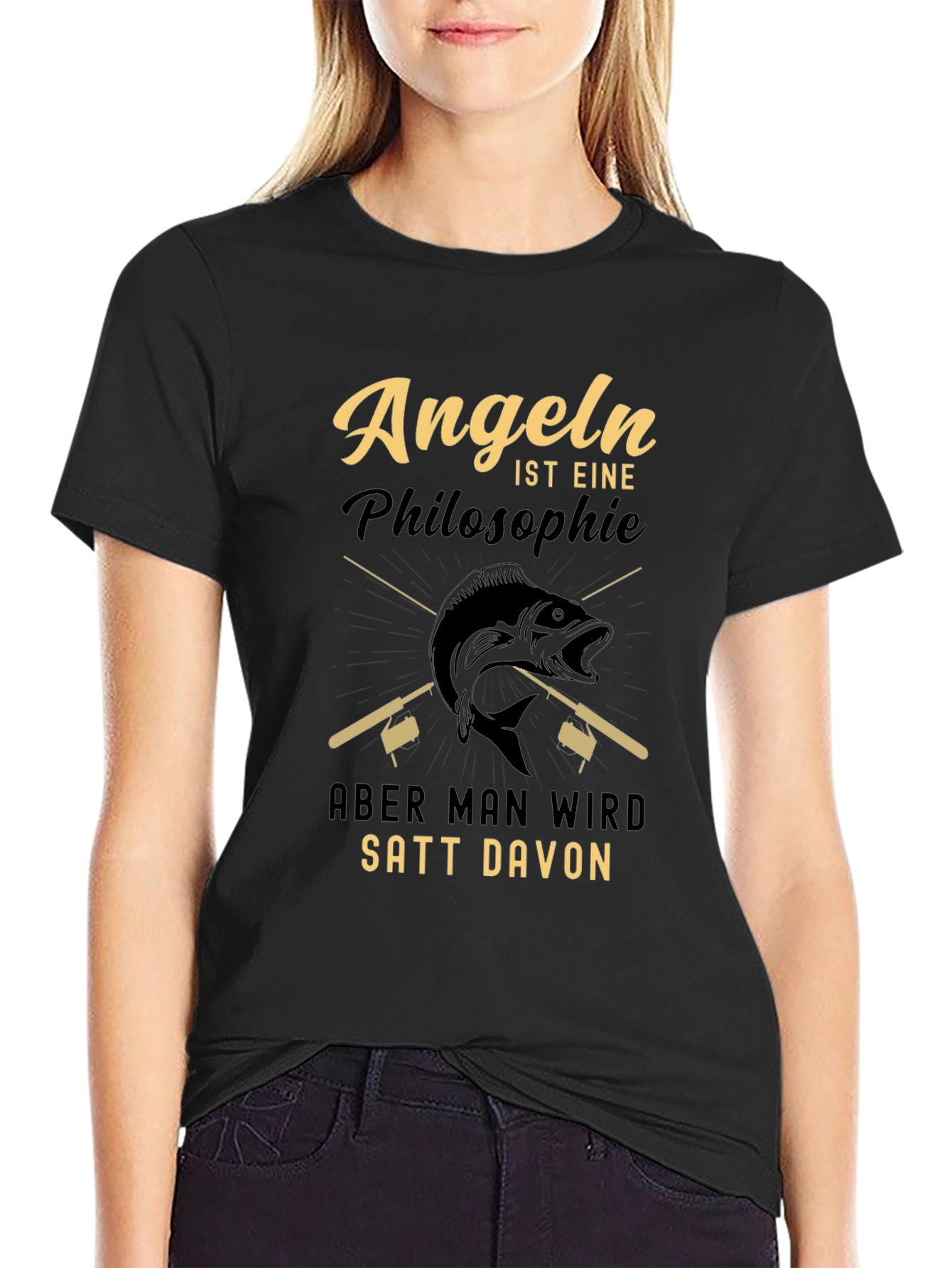 Angeln Philosophie Graphic Tee - Black Cotton