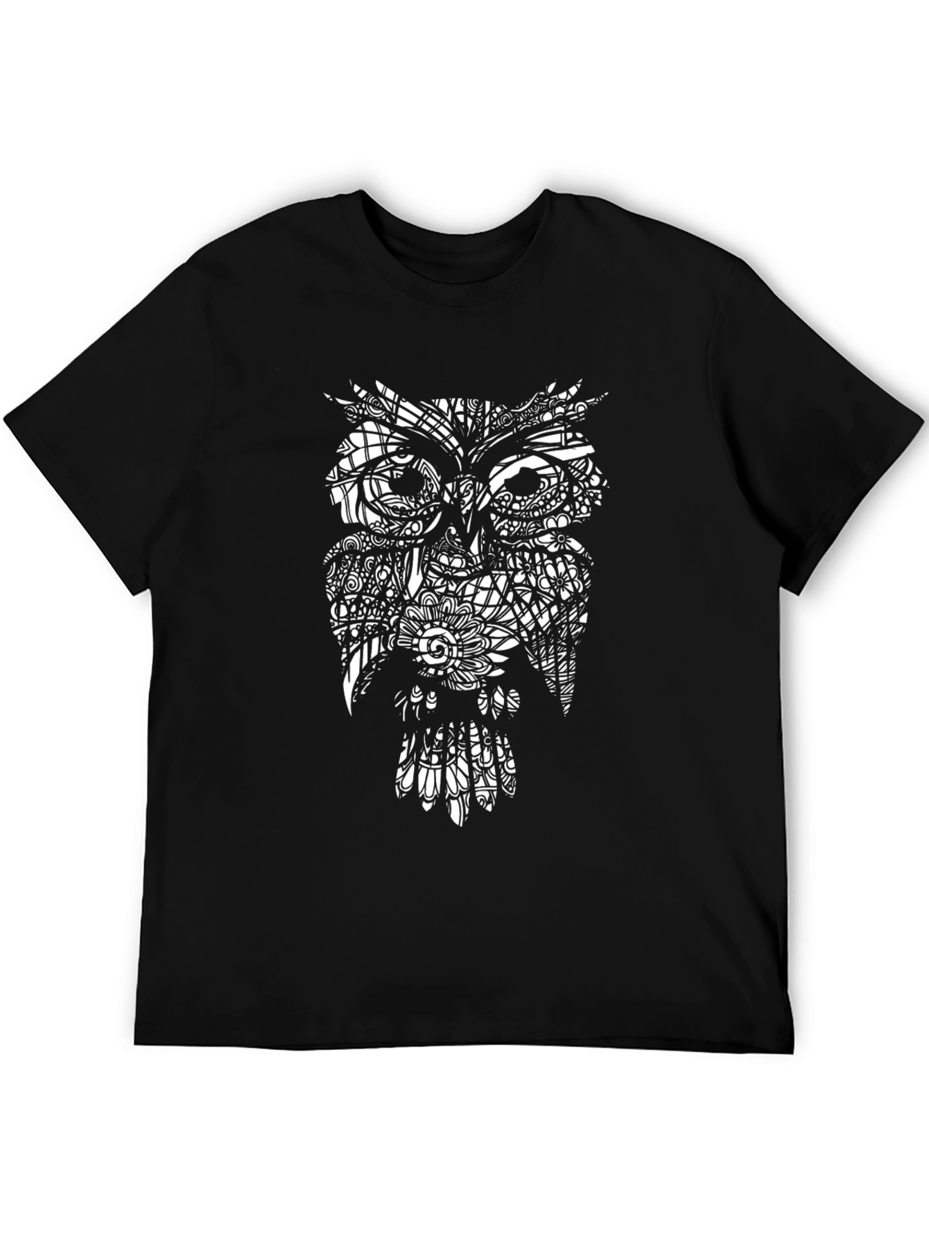 Abstract Owl Graphic Black T-Shirt