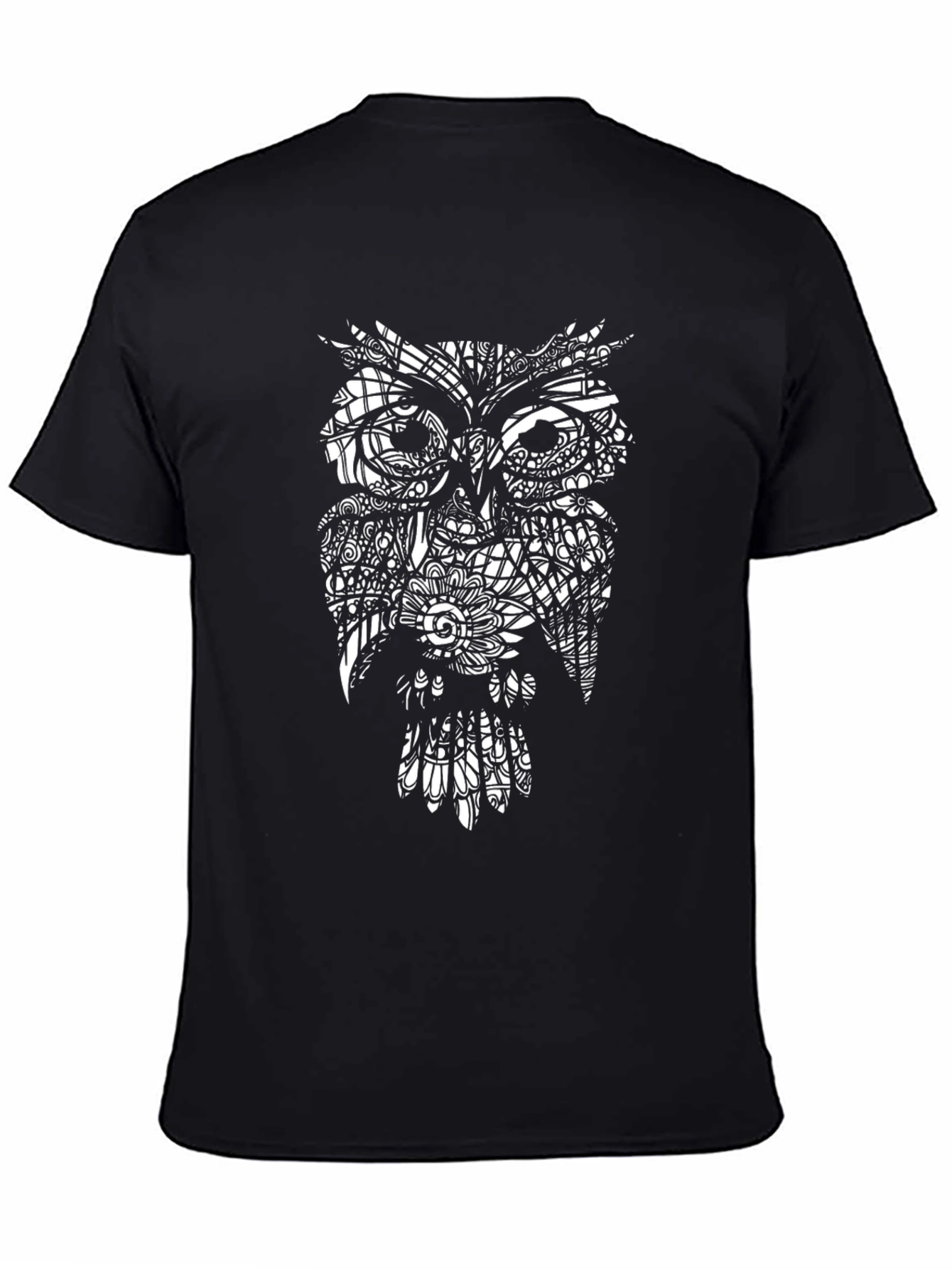 Abstract Owl Graphic Black T-Shirt