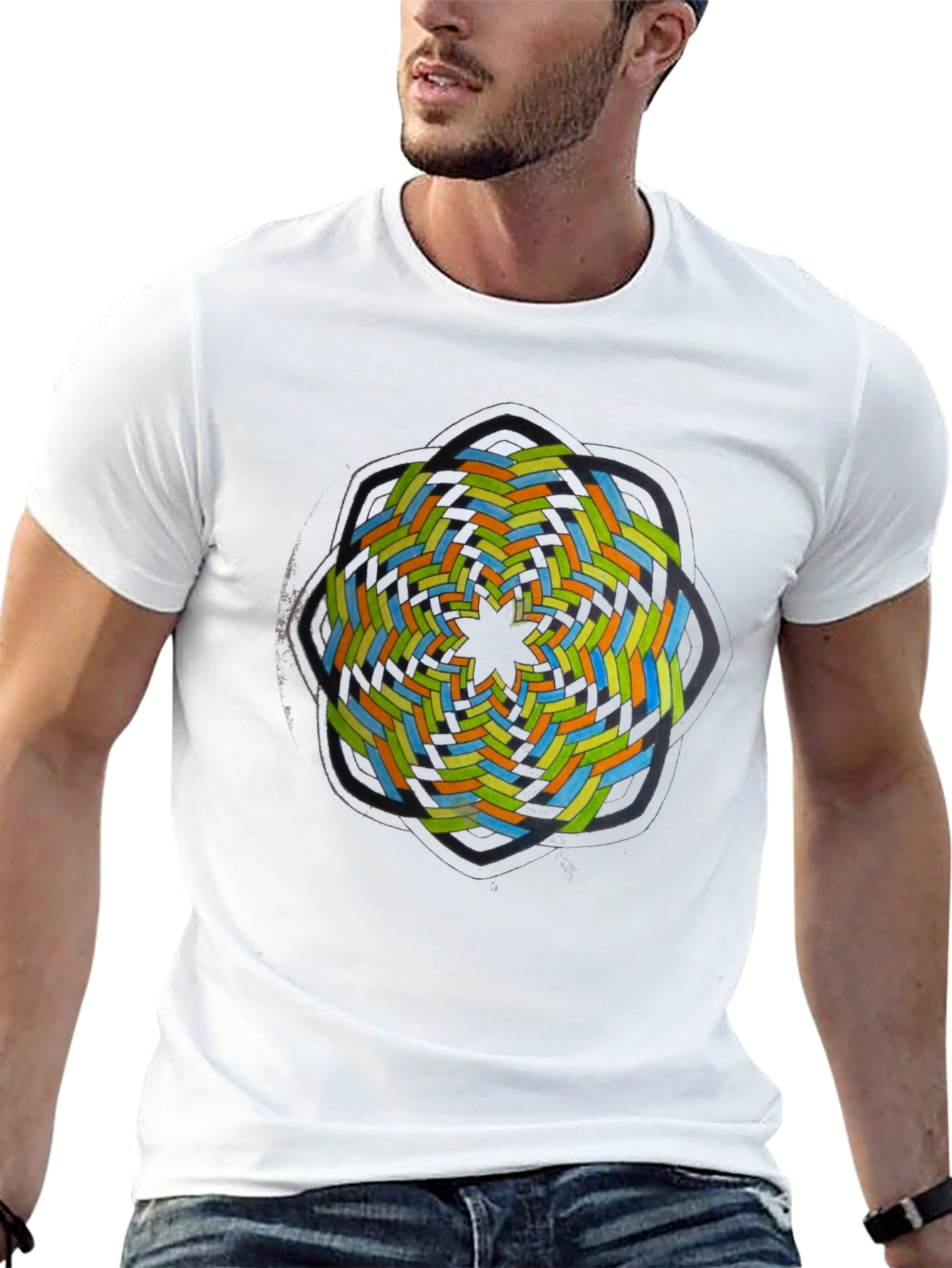 Abstract Geometric Graphic Tee - Black