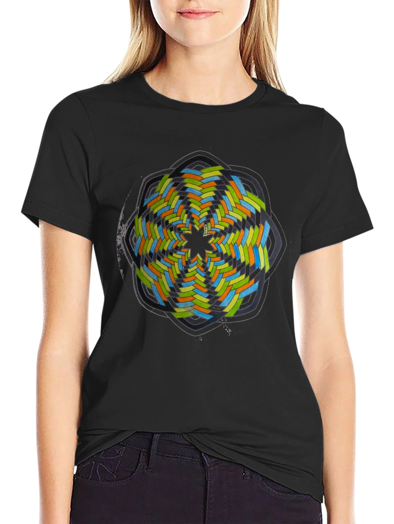 Abstract Geometric Graphic Tee - Black