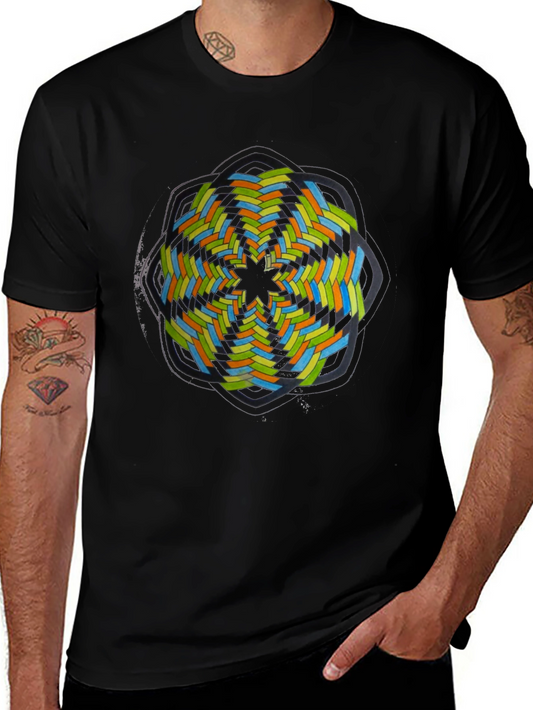 Abstract Geometric Graphic Tee - Black