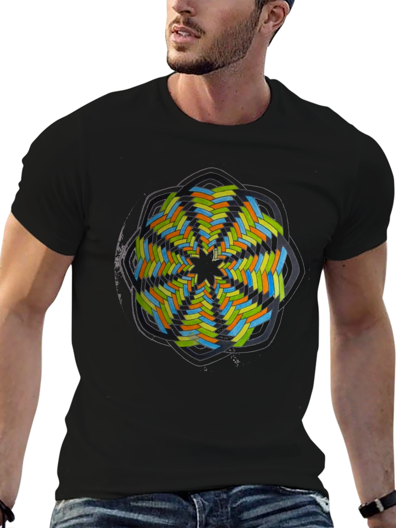 Abstract Geometric Graphic Tee - Black