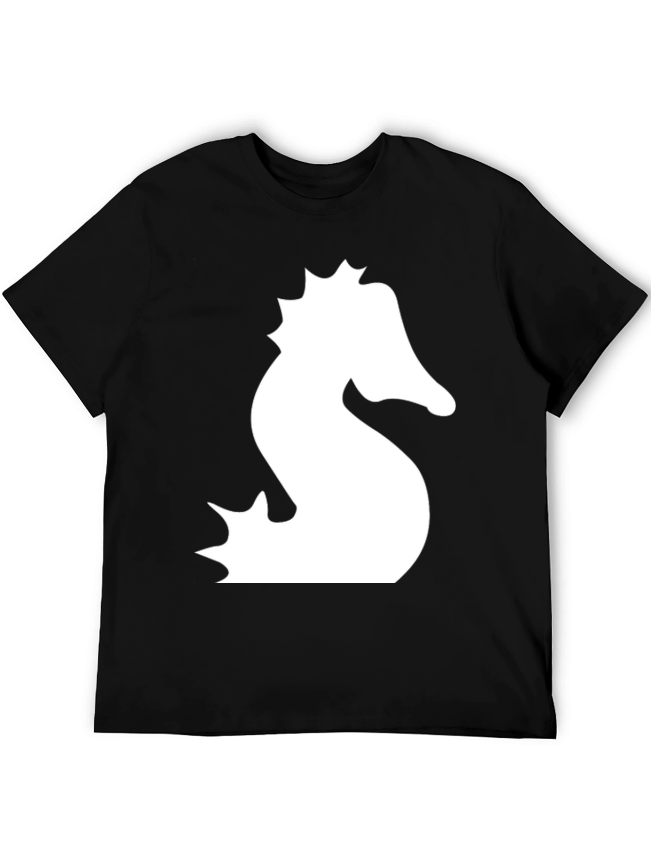 Black T-Shirt with White Seahorse Graphic