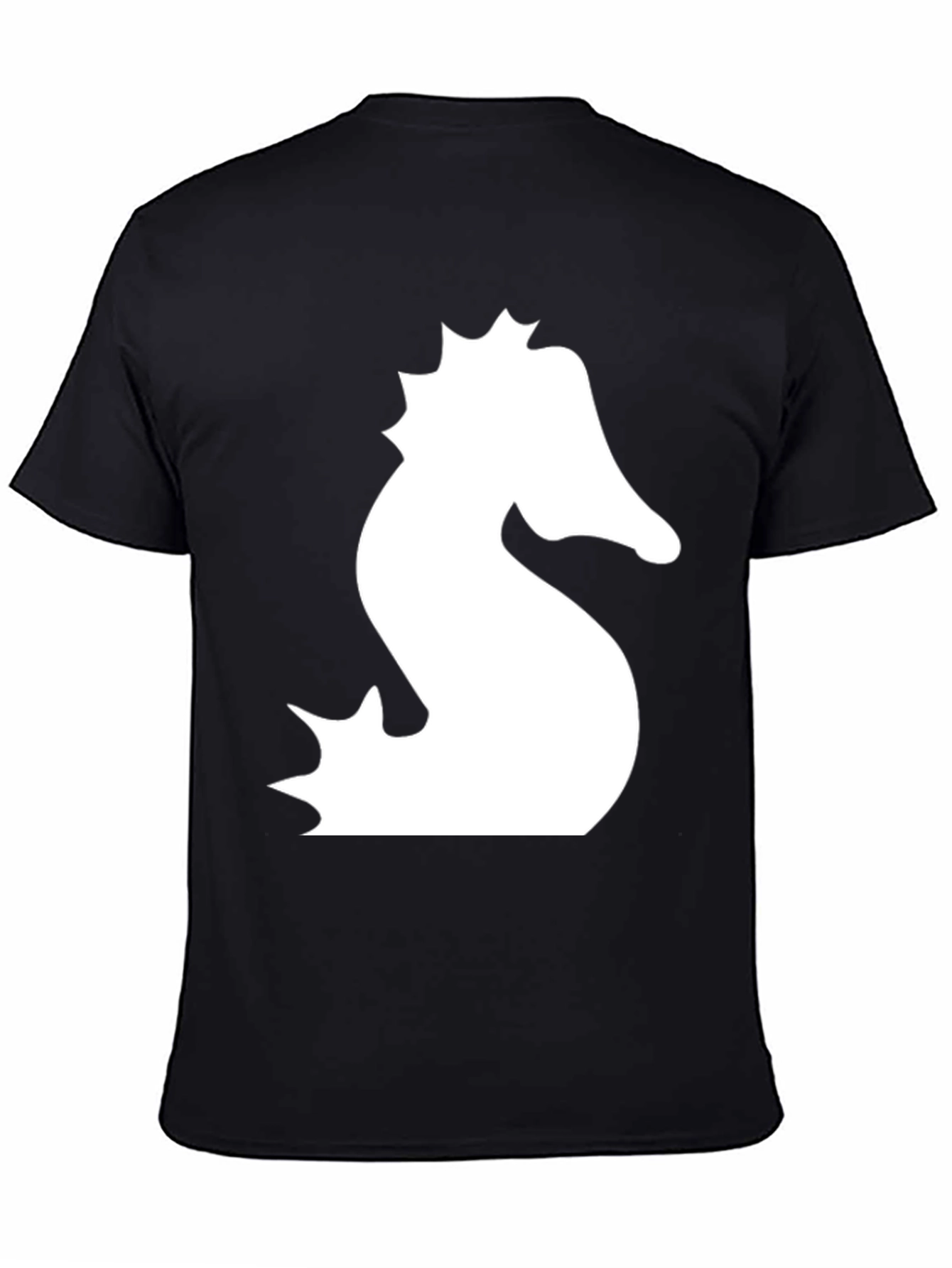 Black T-Shirt with White Seahorse Graphic