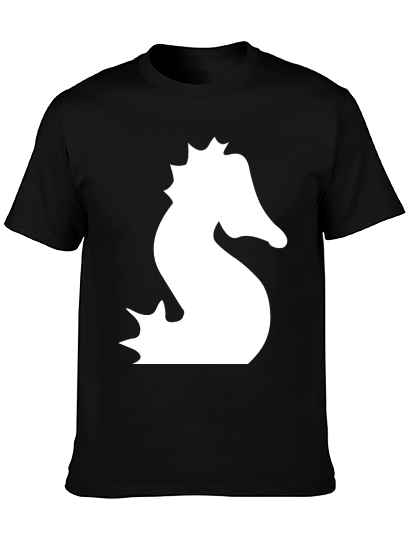 Black T-Shirt with White Seahorse Graphic