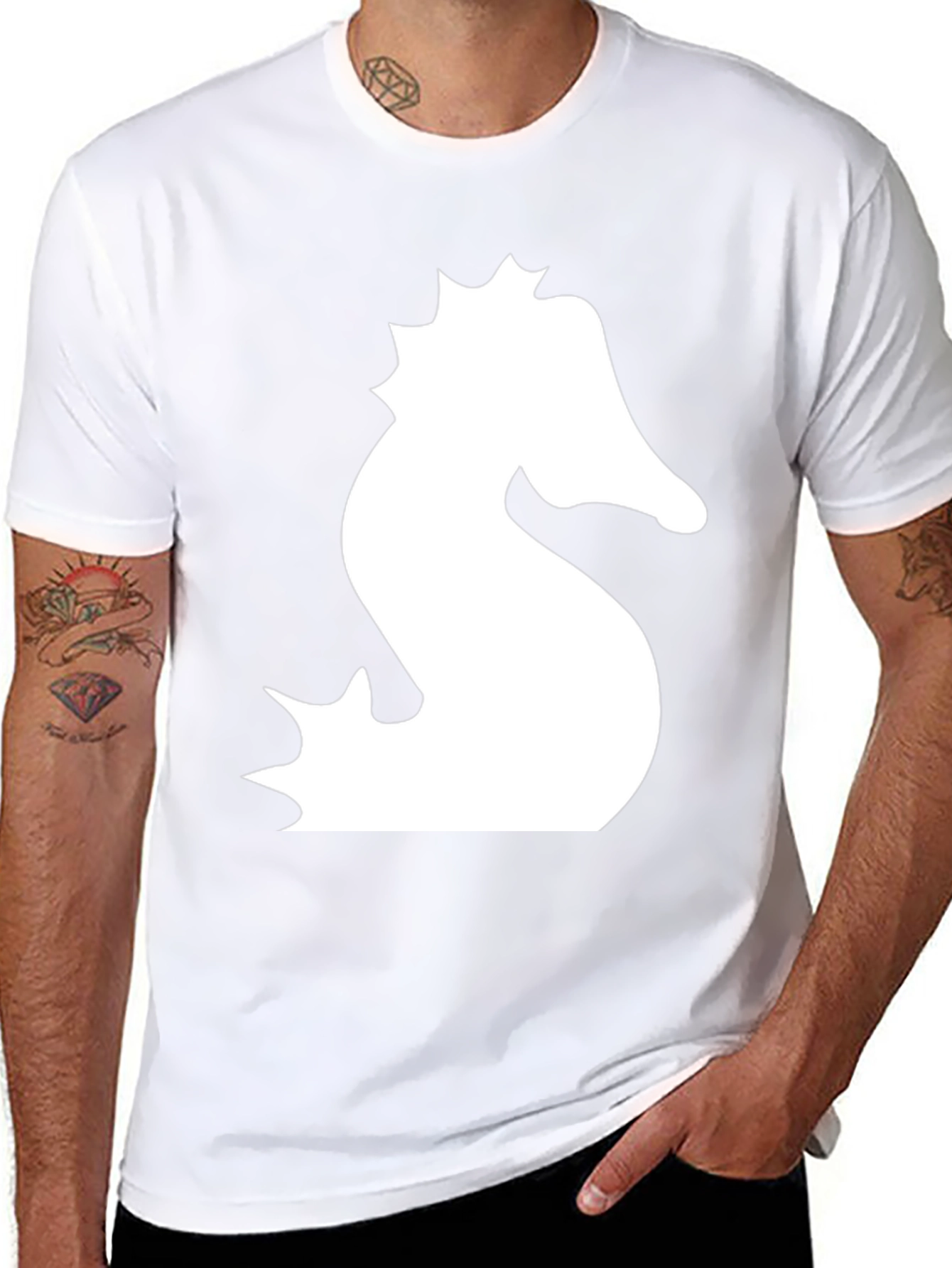 Black T-Shirt with White Seahorse Graphic