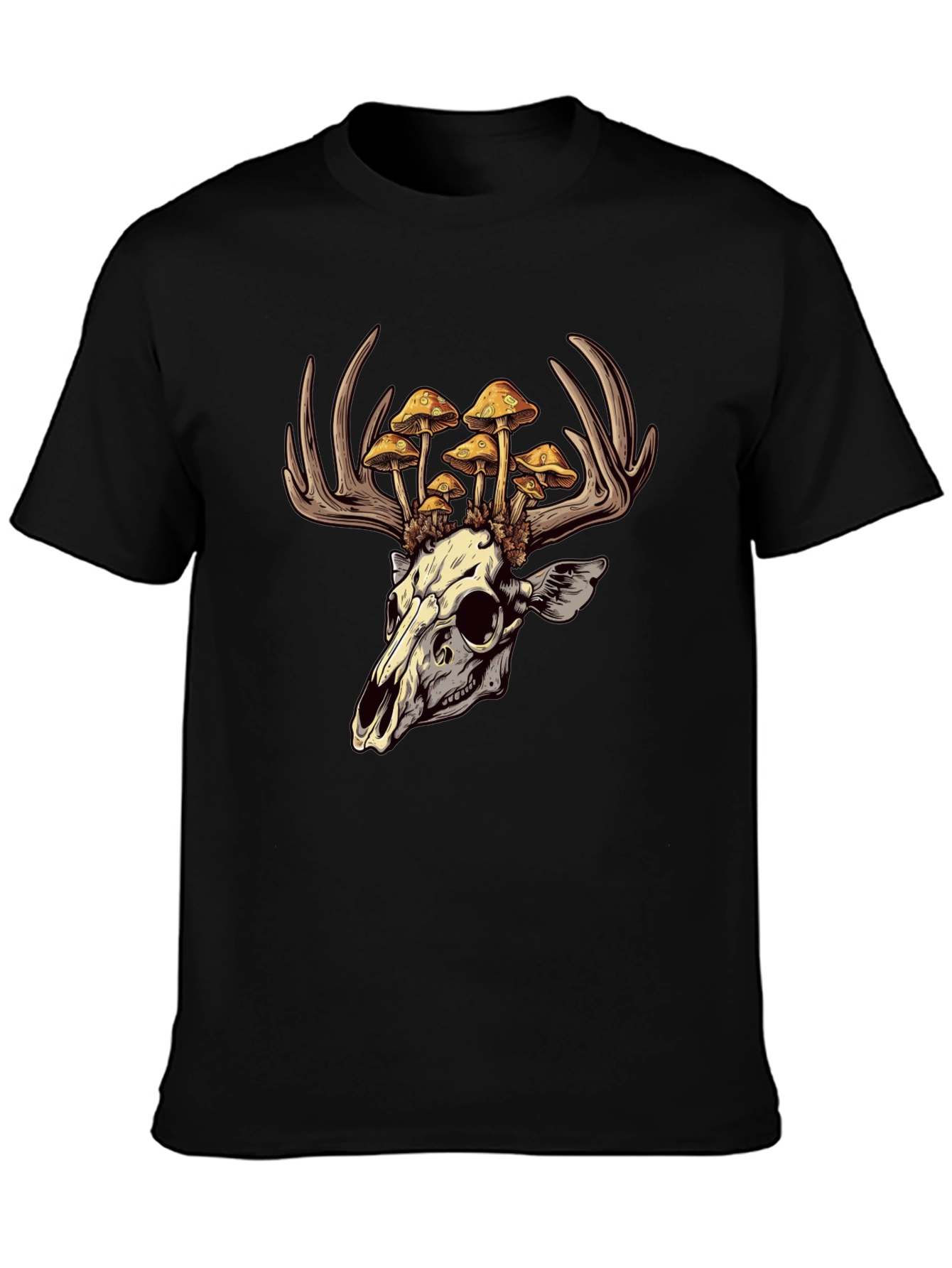 Skull & Mushroom Antlers Graphic T-Shirt