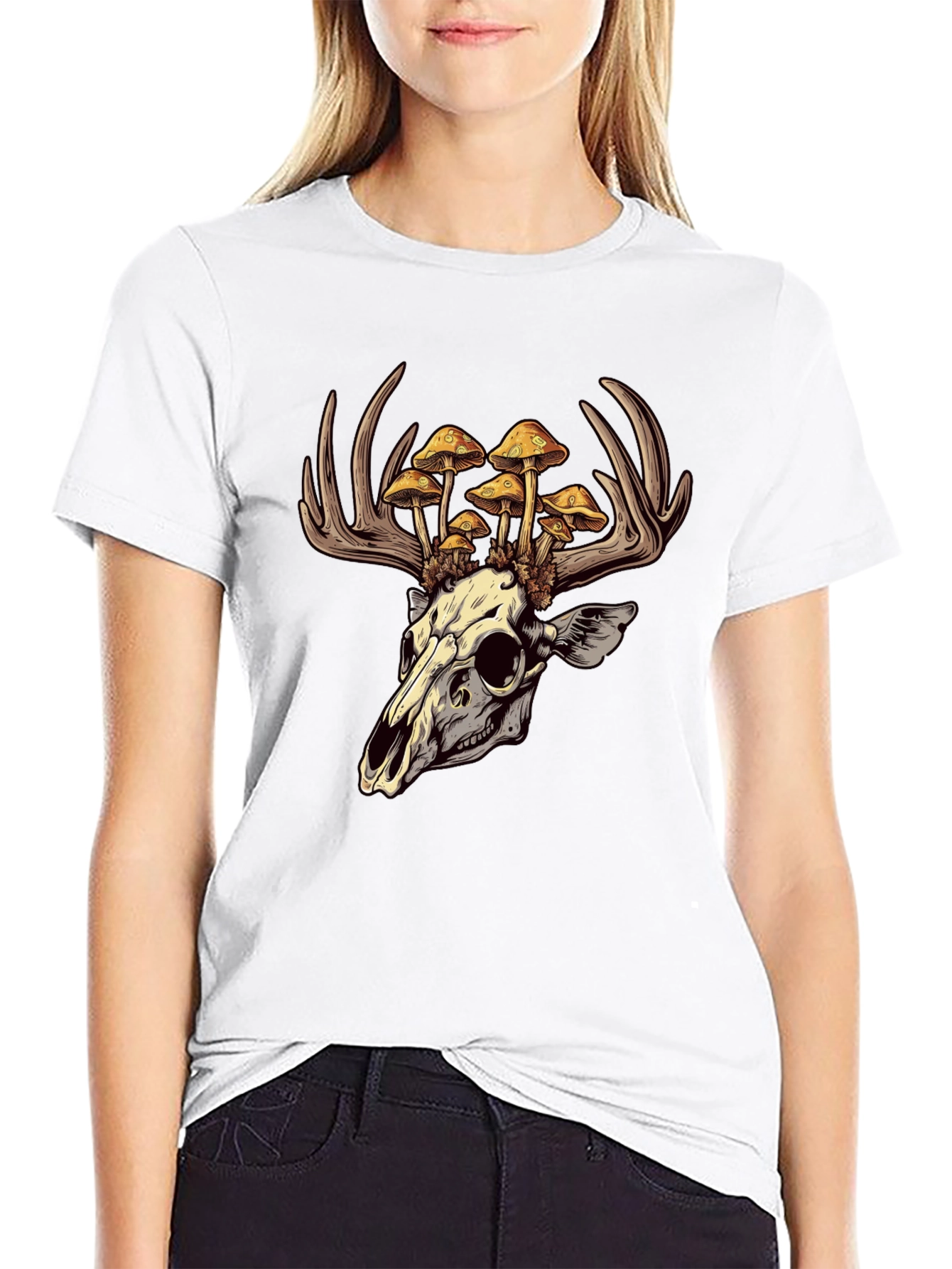 Skull & Mushroom Antlers Graphic T-Shirt