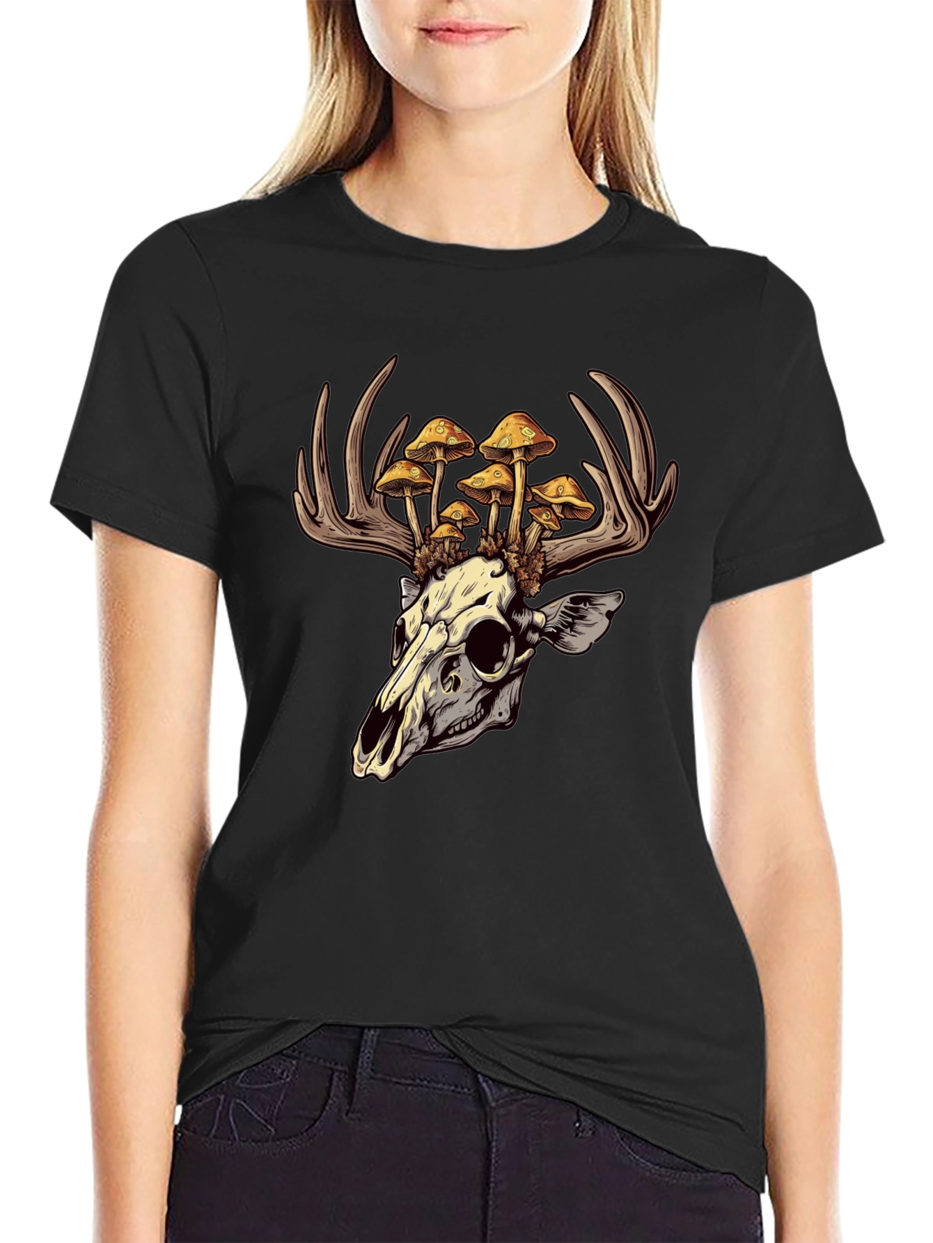 Skull & Mushroom Antlers Graphic T-Shirt