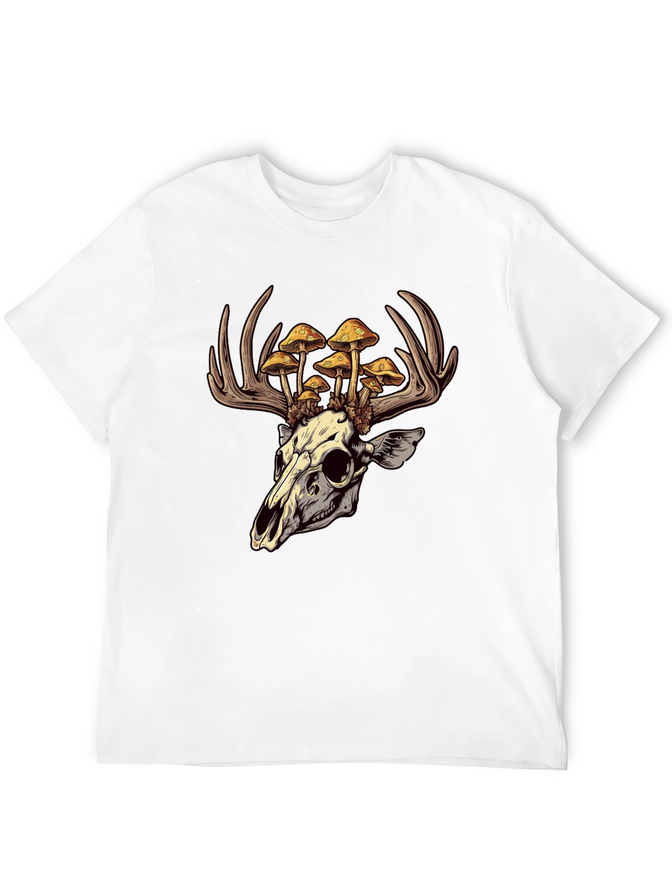 Skull & Mushroom Antlers Graphic T-Shirt