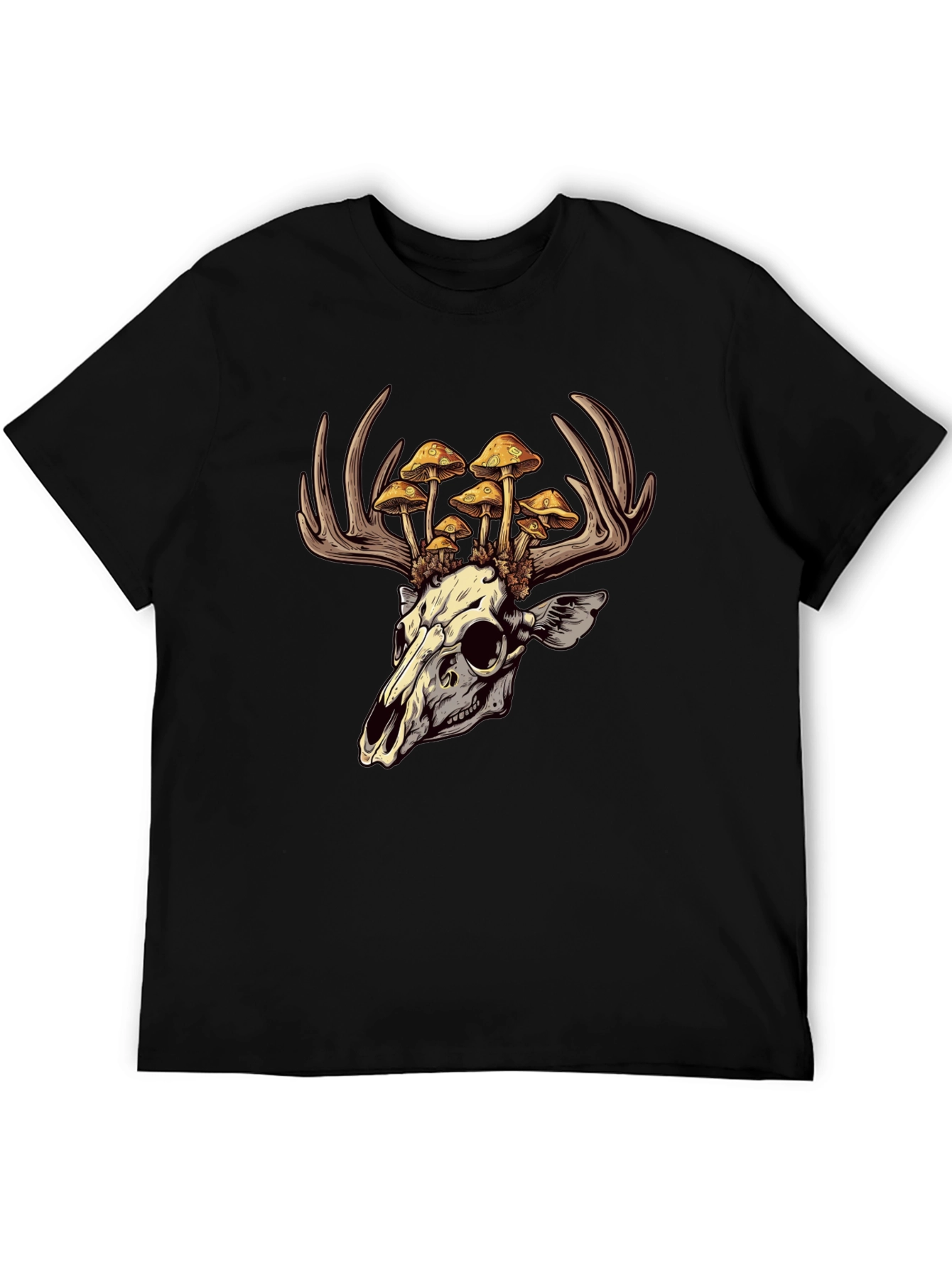 Skull & Mushroom Antlers Graphic T-Shirt