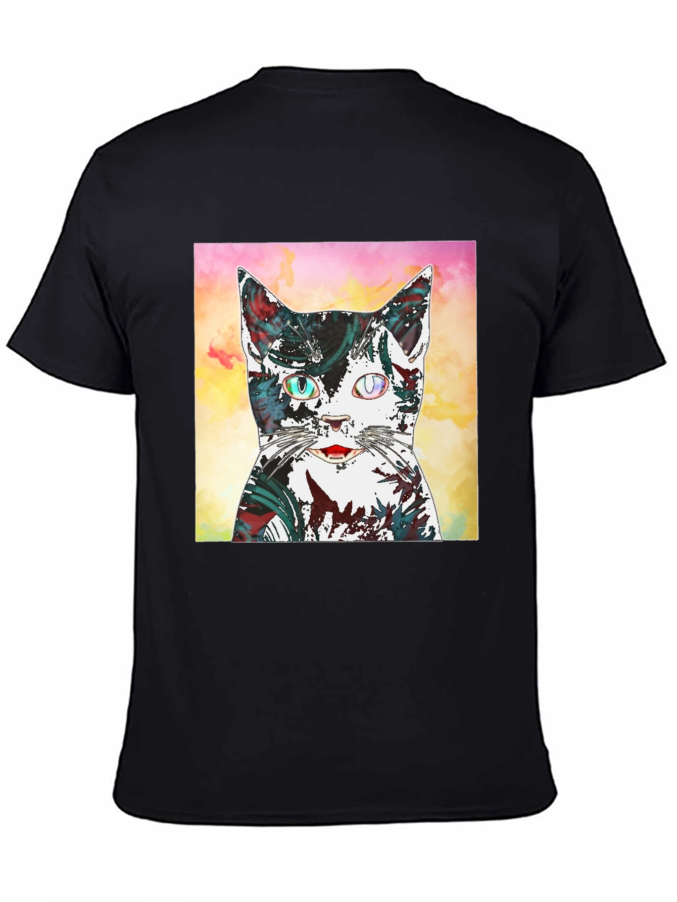 Abstract Cat Graphic Black T-Shirt
