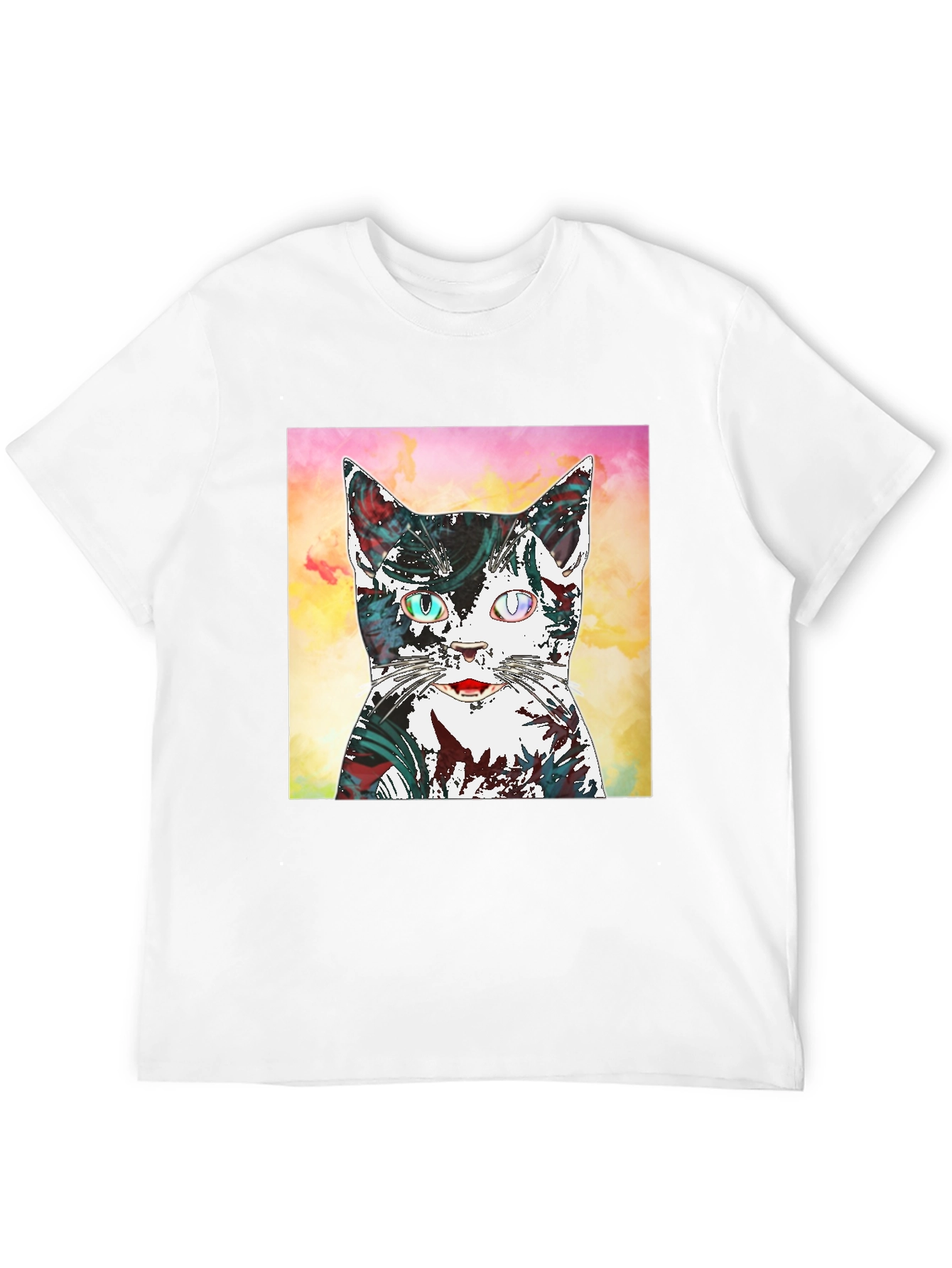 Abstract Cat Graphic Black T-Shirt
