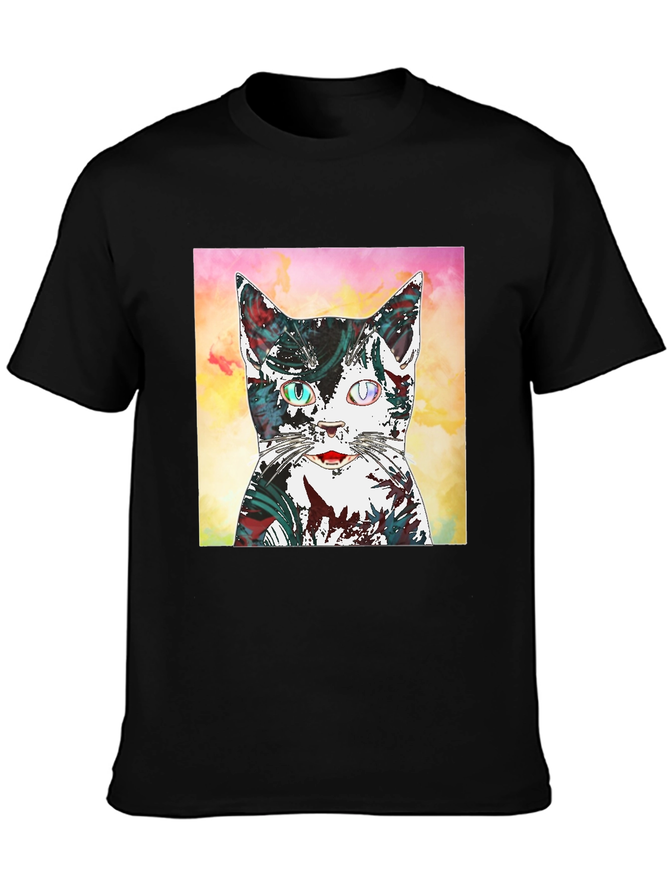 Abstract Cat Graphic Black T-Shirt