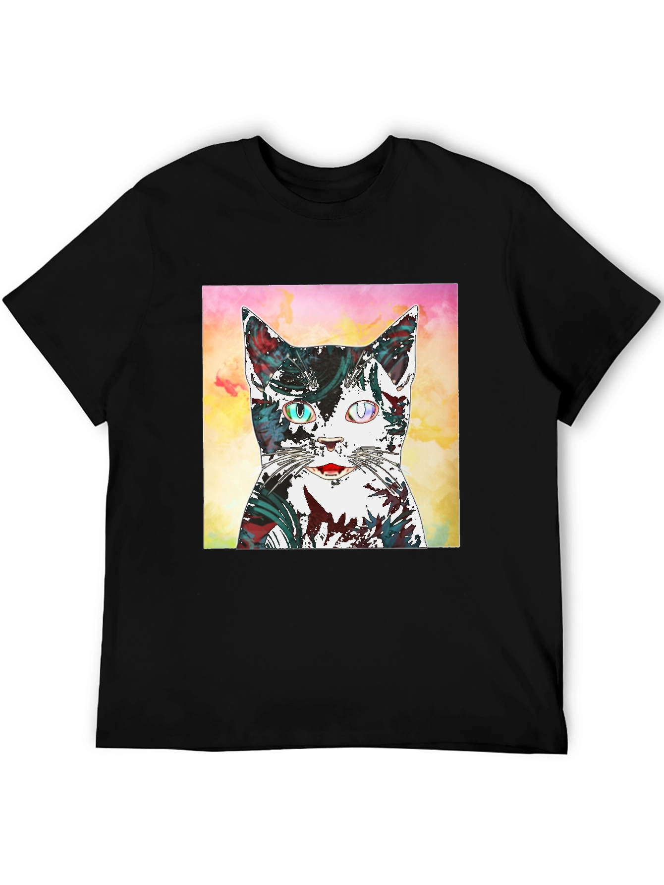 Abstract Cat Graphic Black T-Shirt