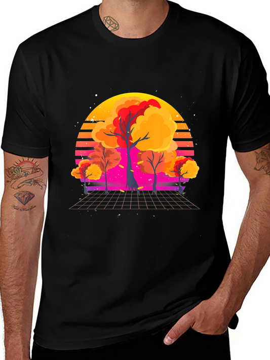 Retro Sunset Trees Graphic Tee