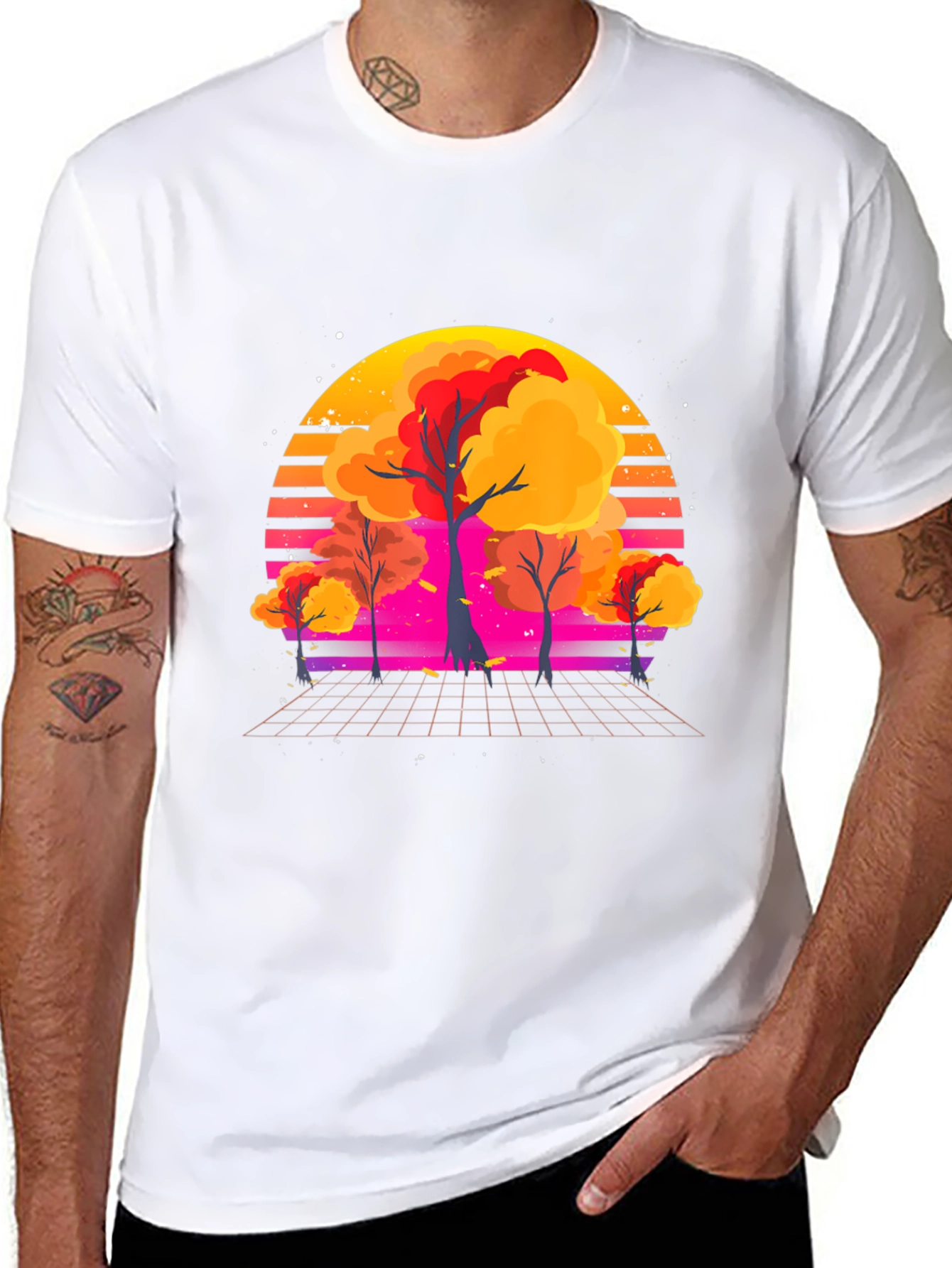 Retro Sunset Trees Graphic Tee