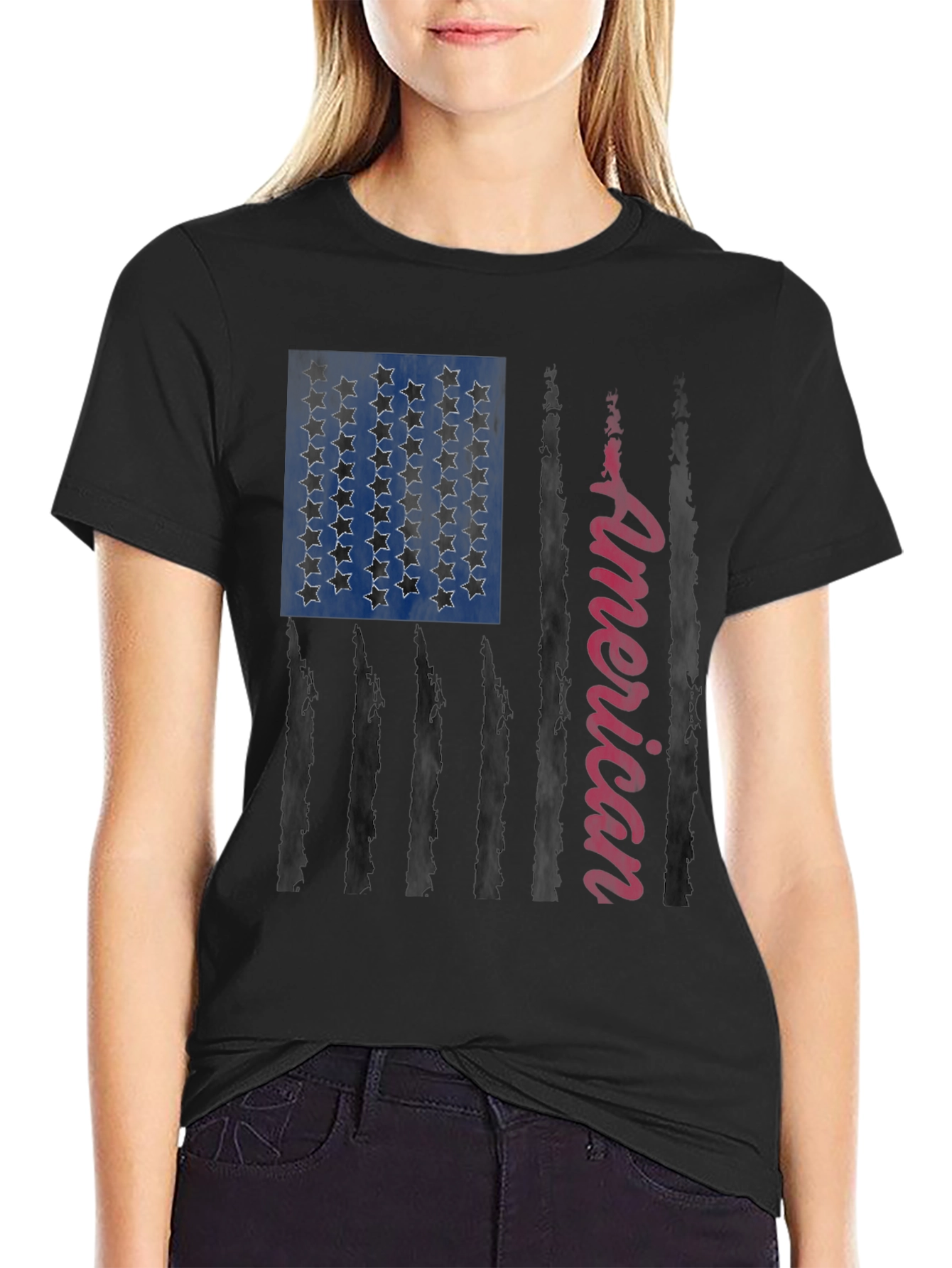 American Flag Graphic Print Tee