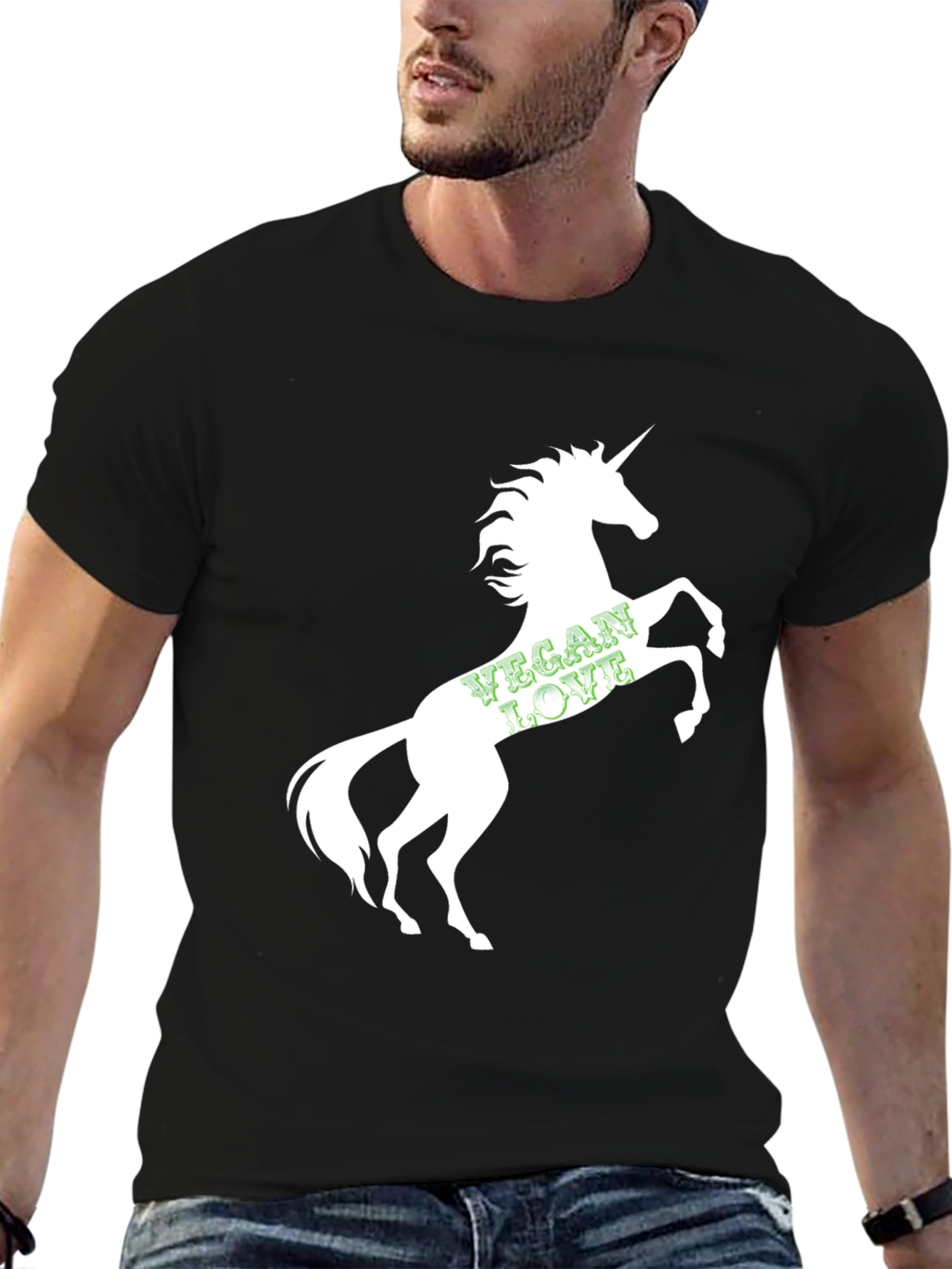 Vegan Love Unicorn Black T-Shirt