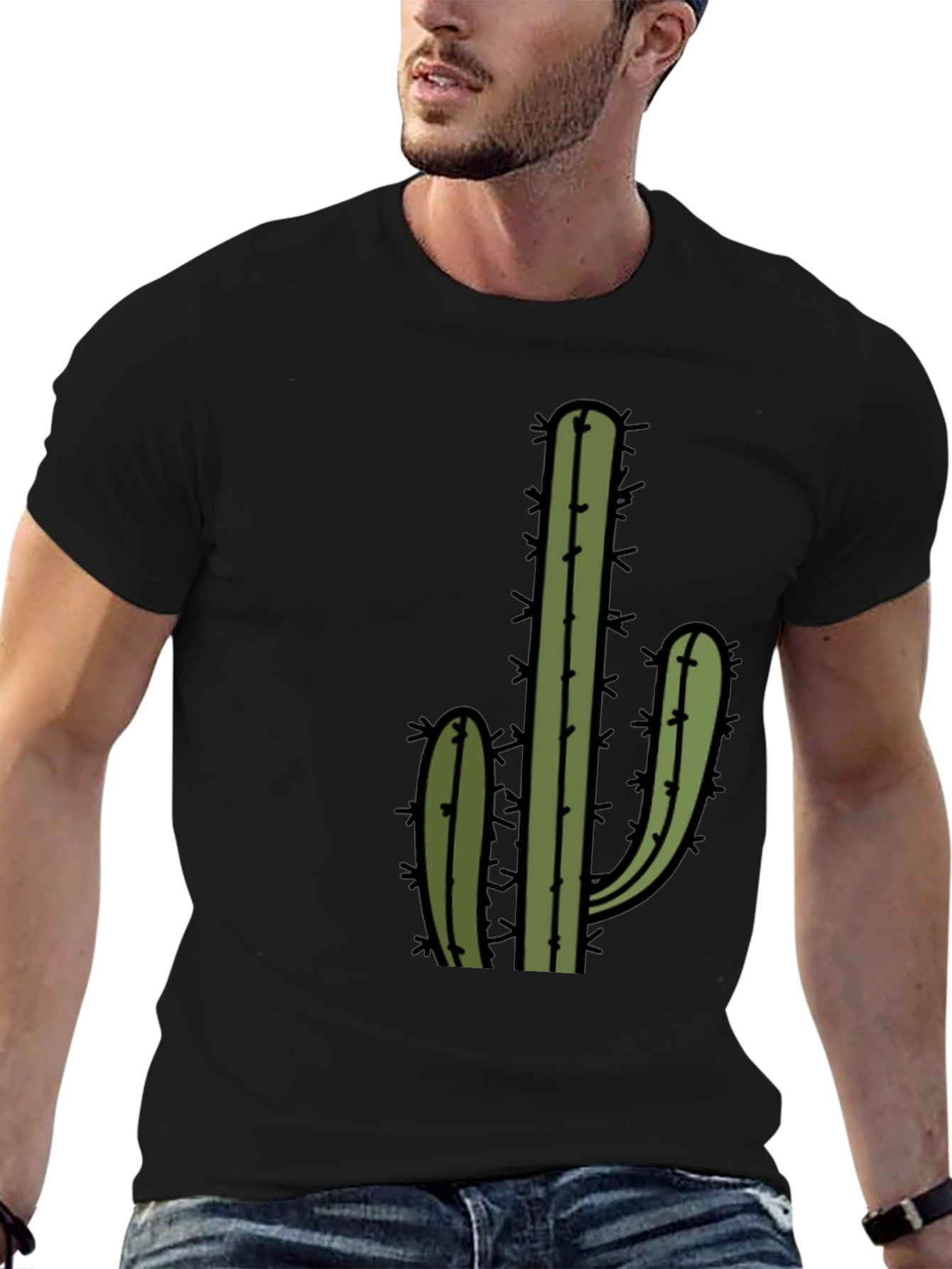 Cactus Graphic Tee - Black Cotton Blend Casual Wear