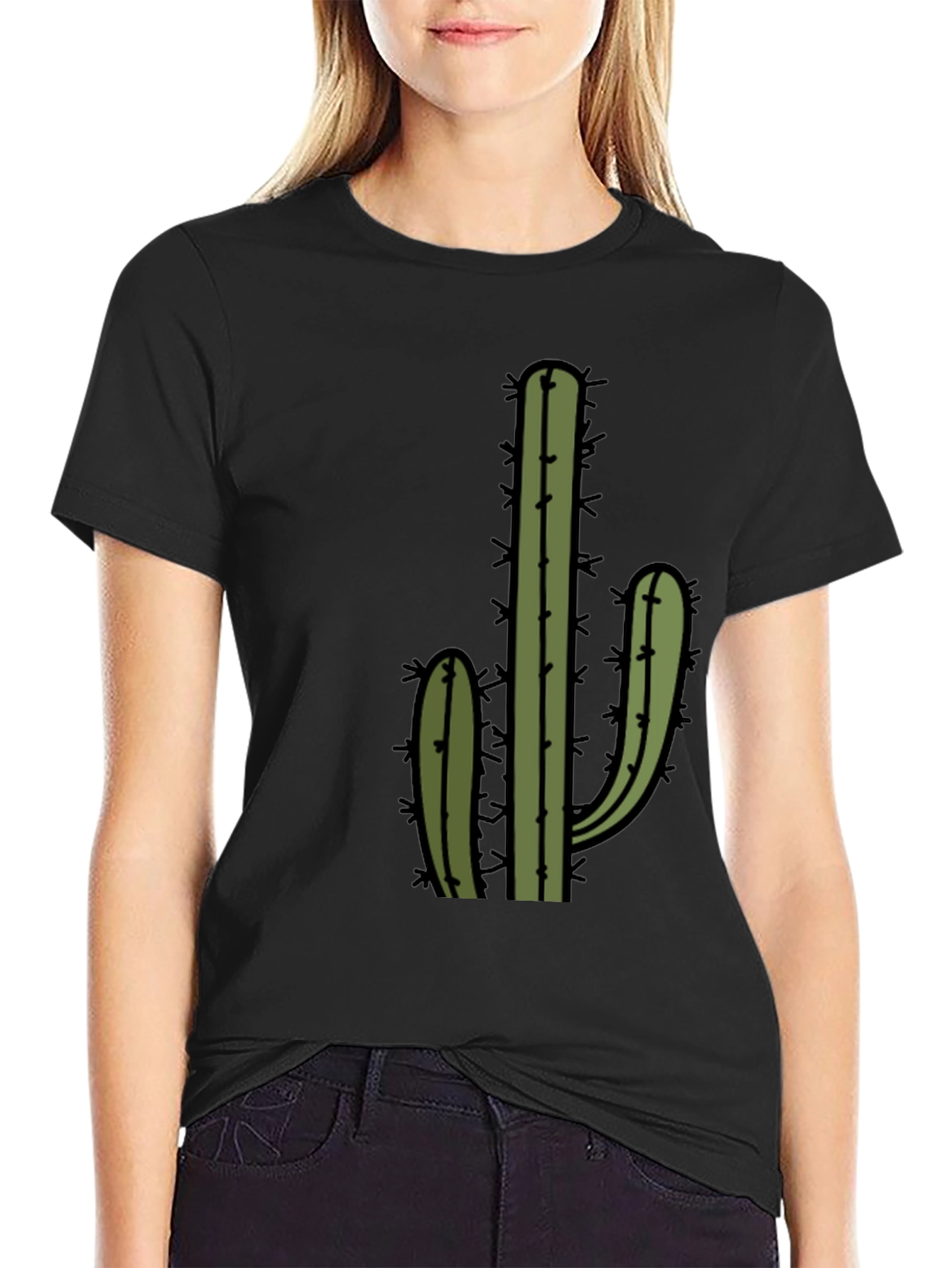 Cactus Graphic Tee - Black Cotton Blend Casual Wear