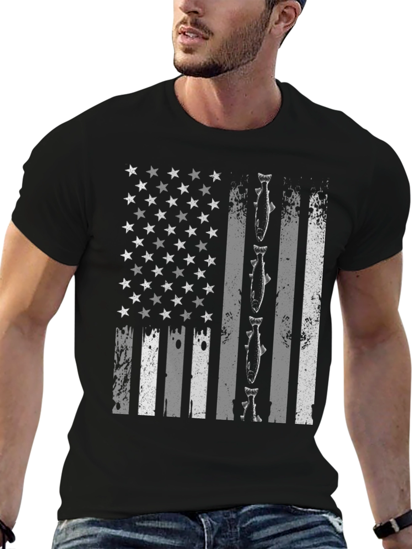 American Flag Fish T-Shirt - Patriotic Angler Style